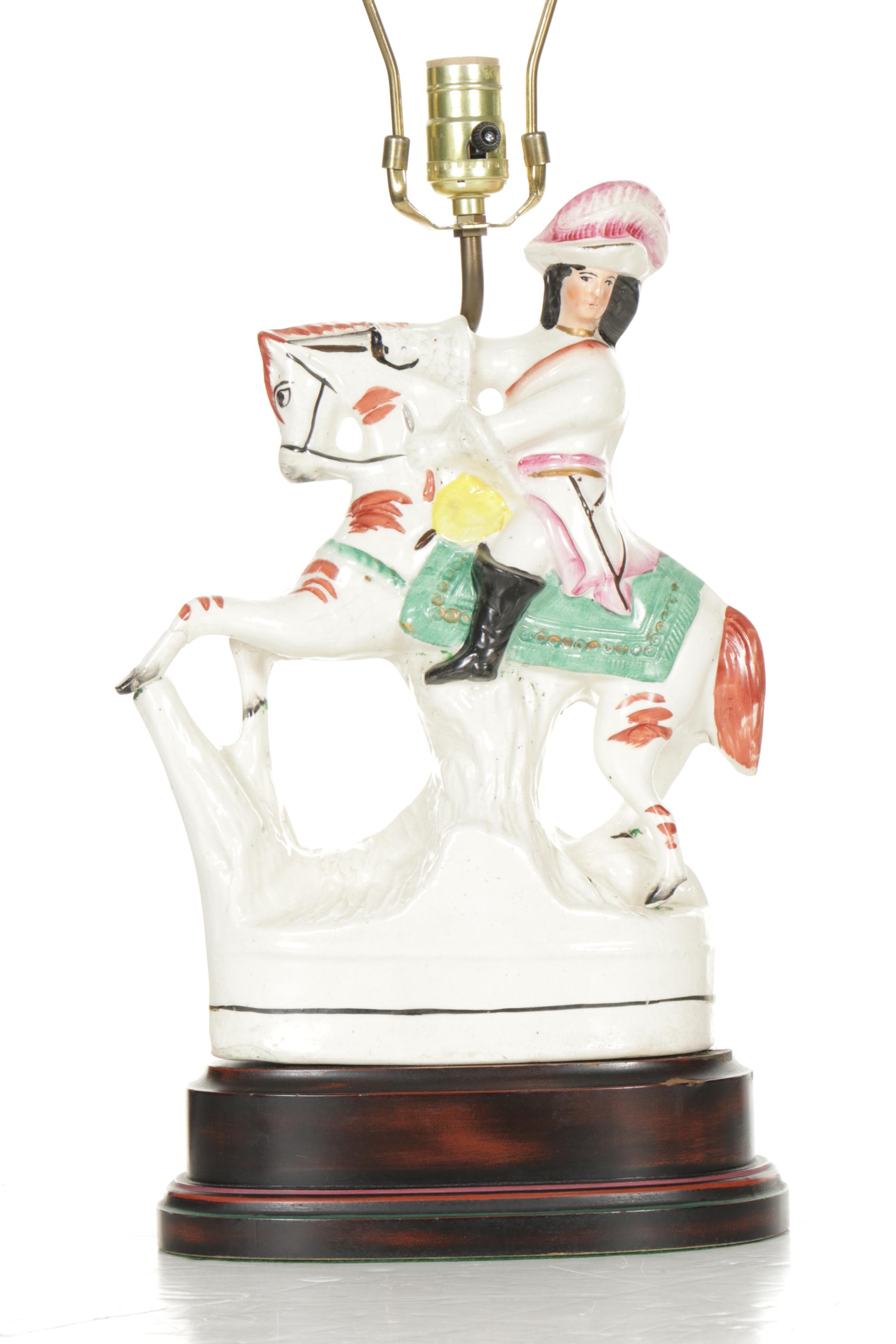 Staffordshire Flatback Figure, 19th Century and Adapted as Lamp with Silk Shade