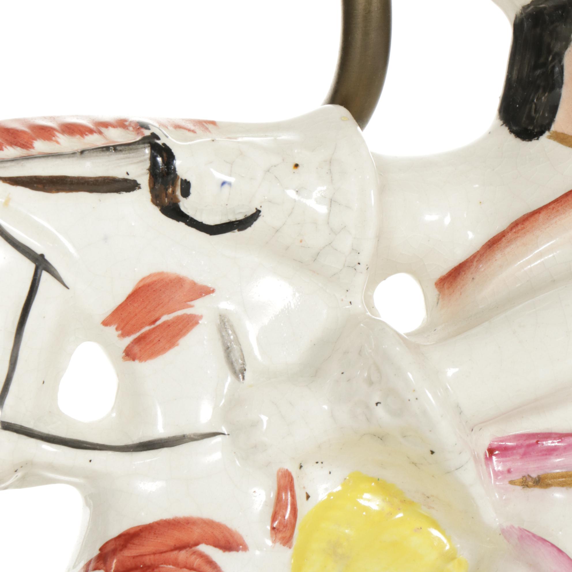 Staffordshire Flatback Figure, 19th Century and Adapted as Lamp with Silk Shade