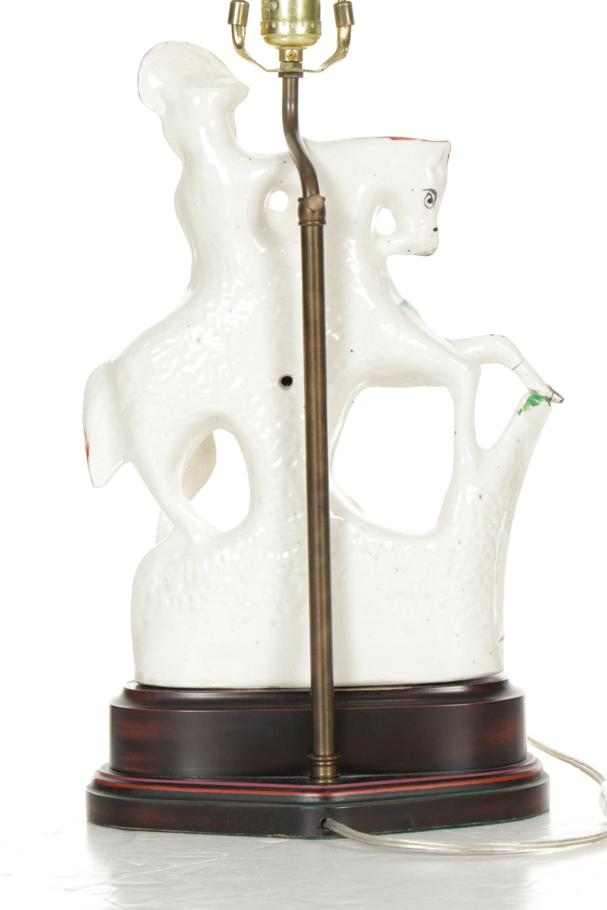 Staffordshire Flatback Figure, 19th Century and Adapted as Lamp with Silk Shade