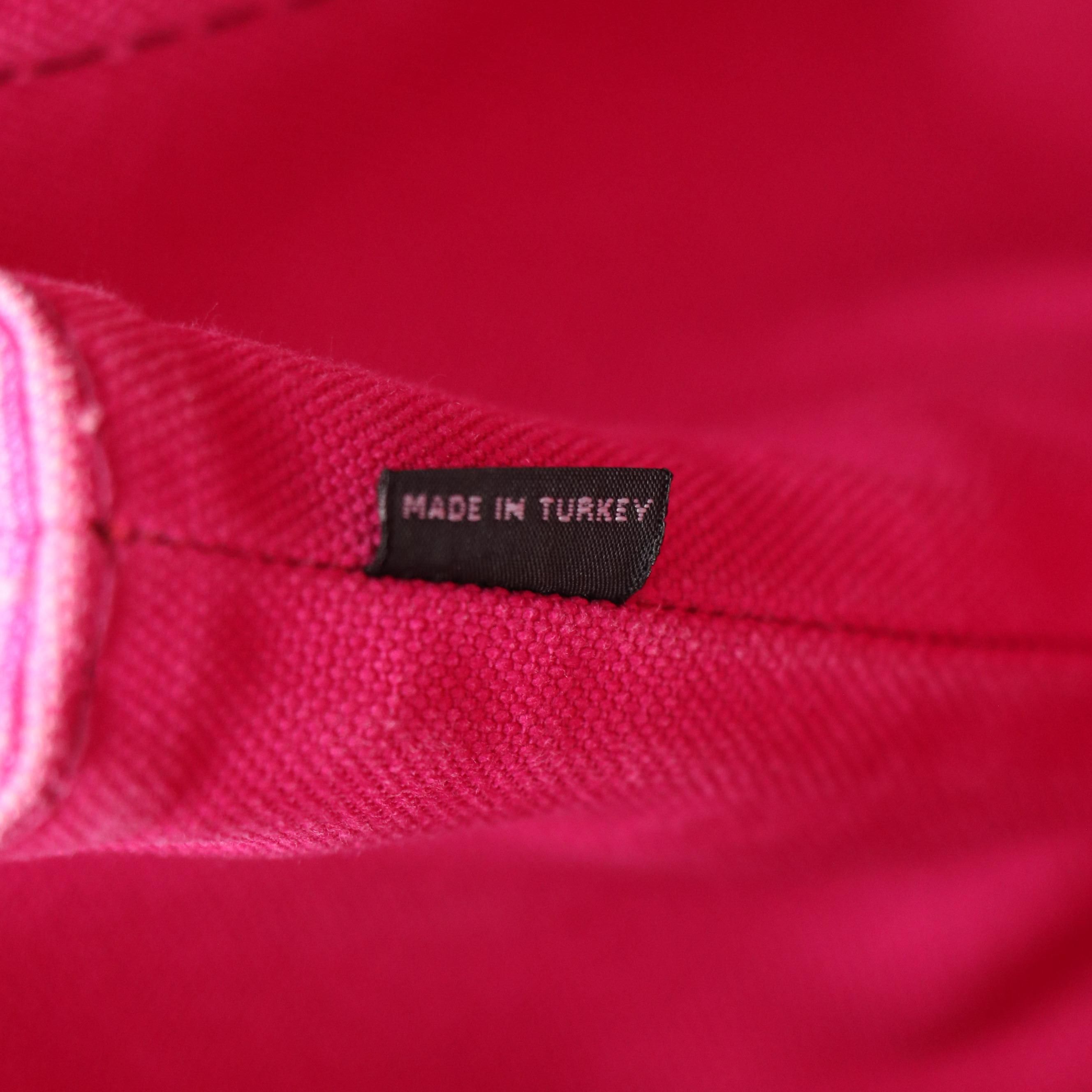 Prada Medium Tote BN1877 in Fuchsia Logo Print Canapa Canvas