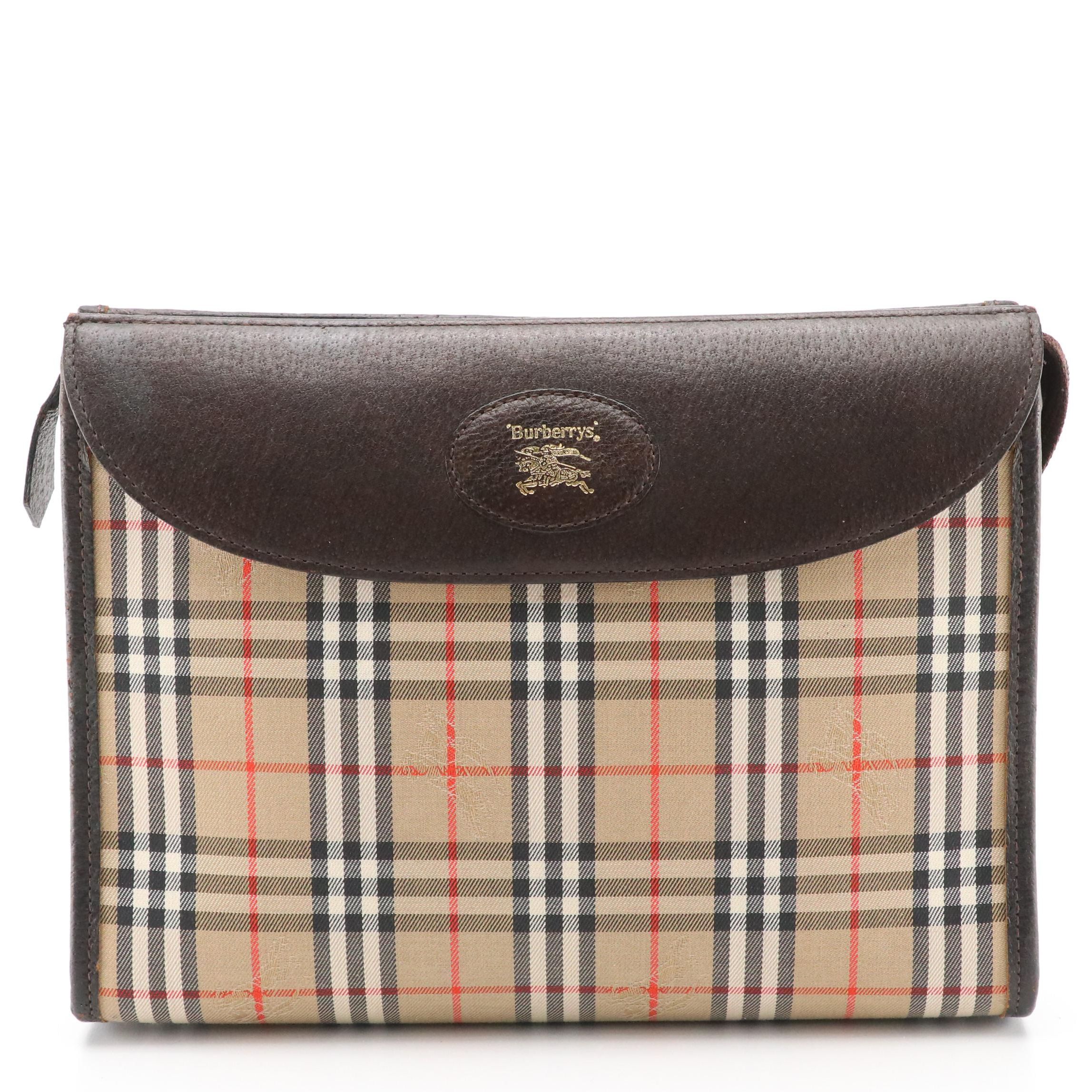 Burberrys Vintage Haymarket Check Canvas and Leather Flap Clutch