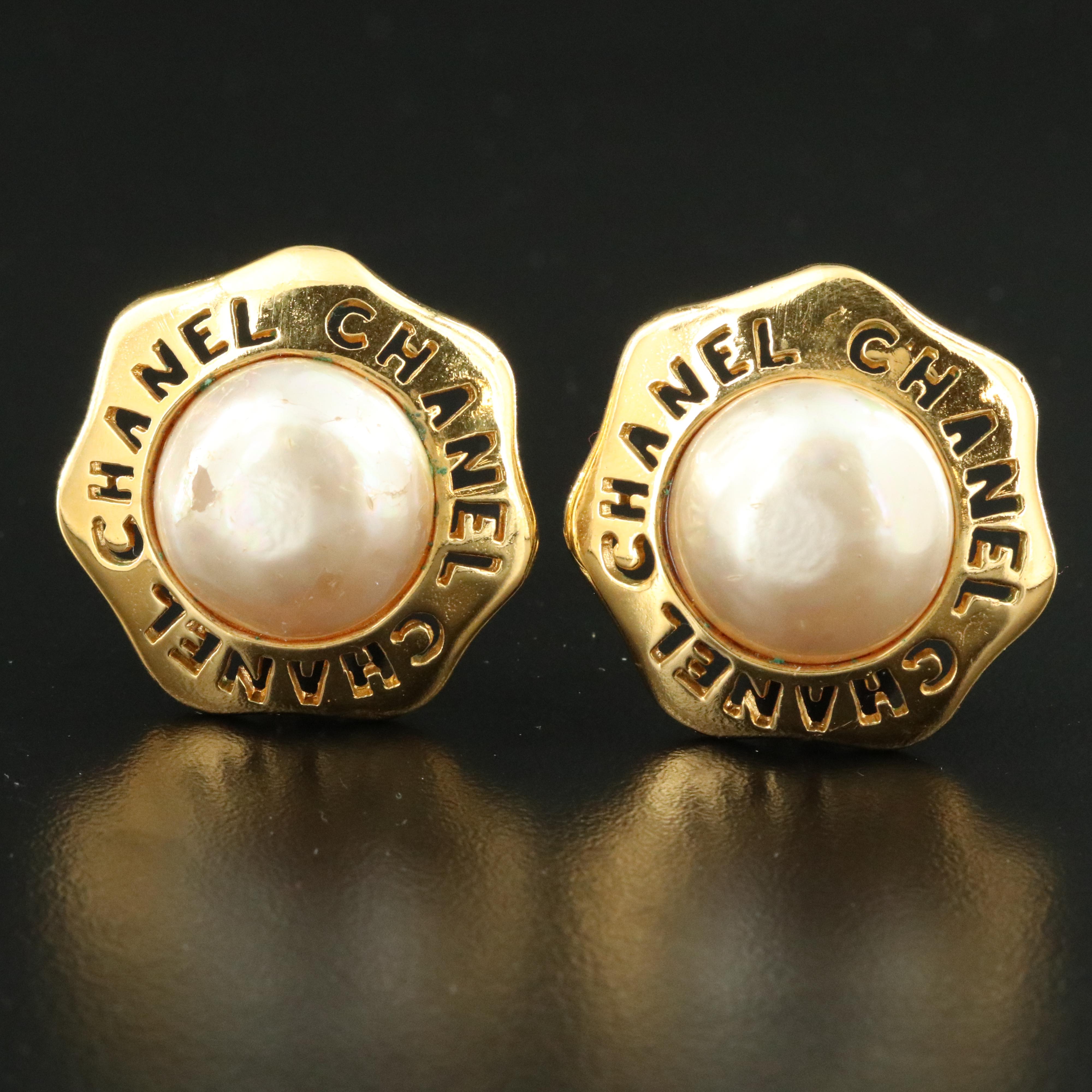Chanel Faux Pearl Button Earrings, Vintage