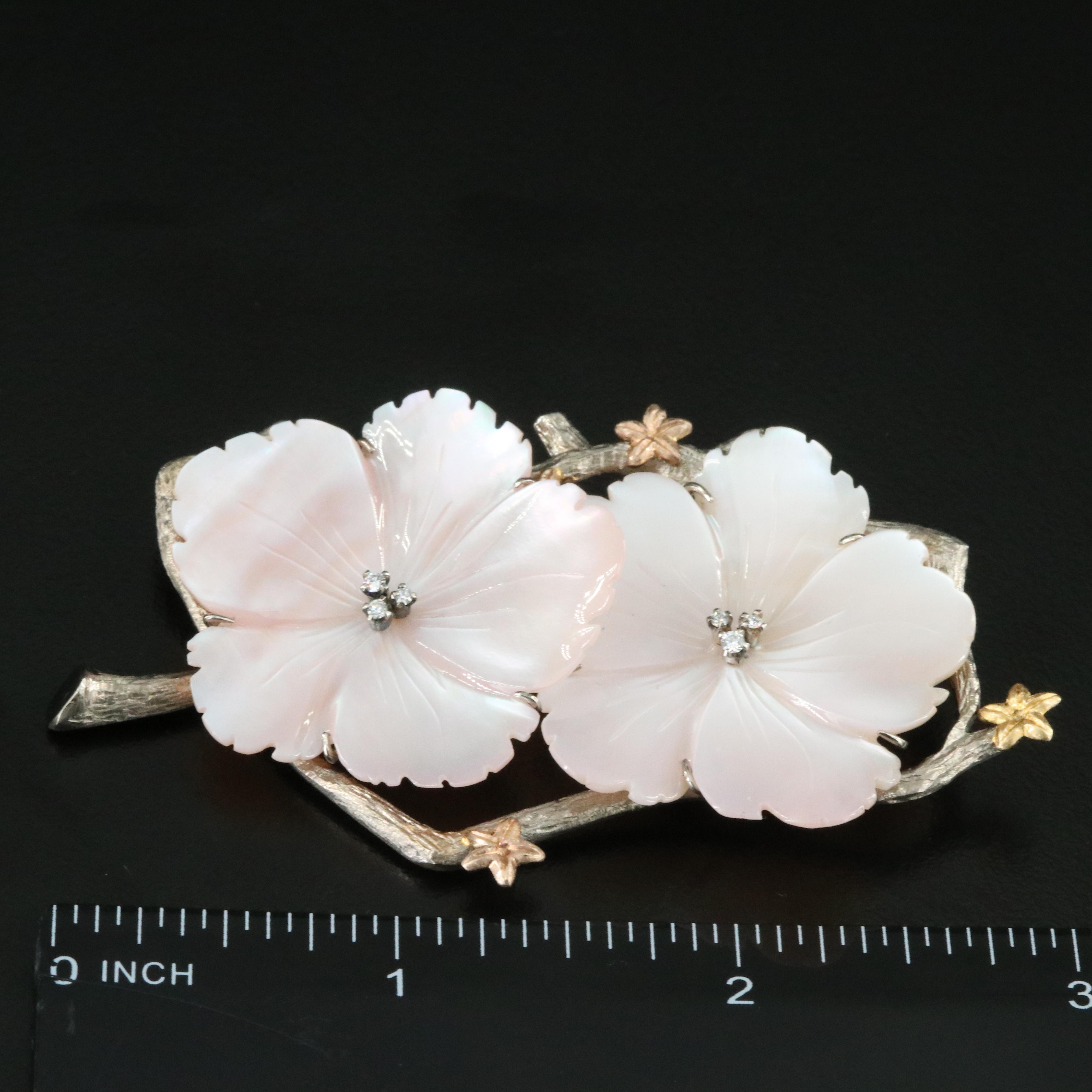 18K Mother-of-Pearl and Diamond Flower Brooch