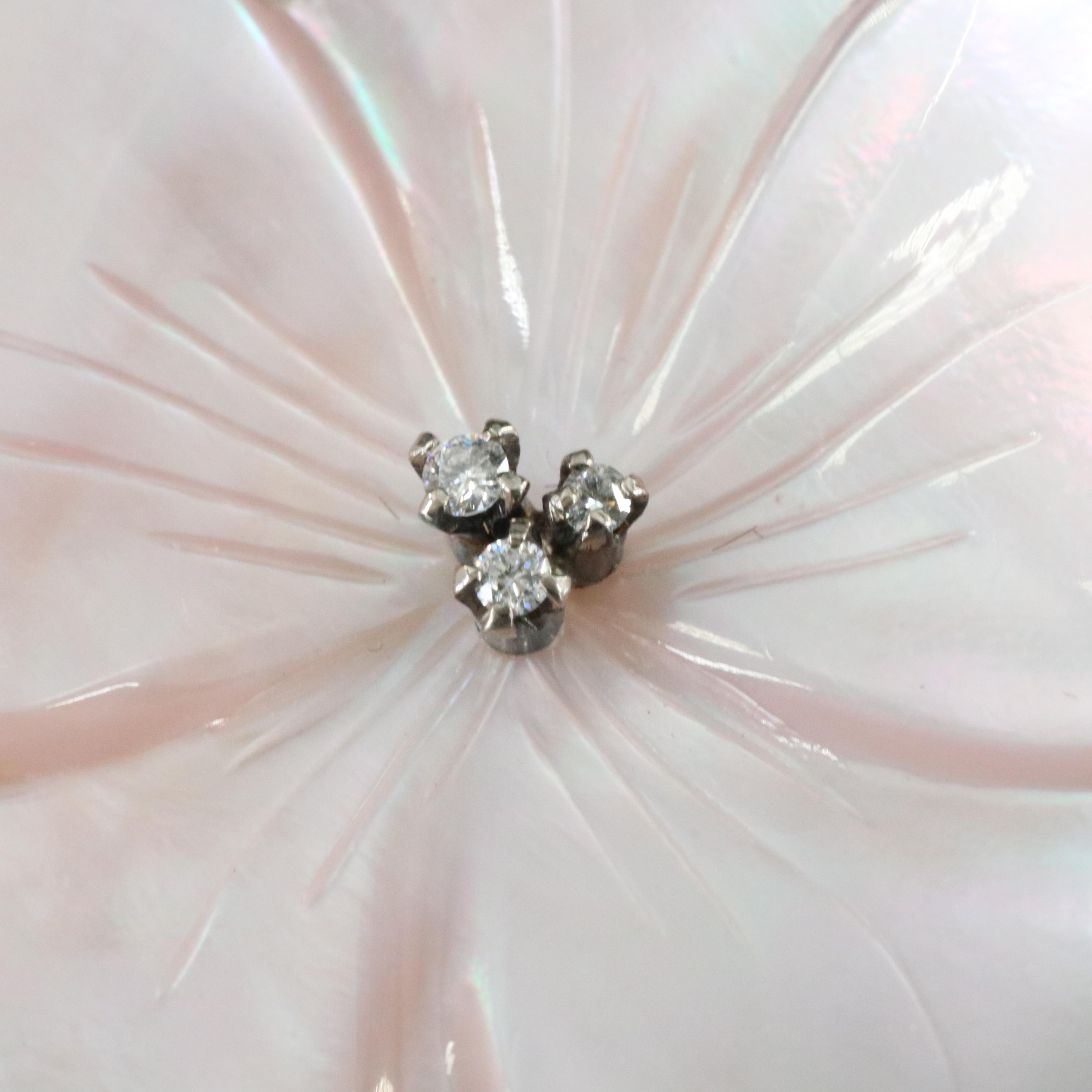 18K Mother-of-Pearl and Diamond Flower Brooch