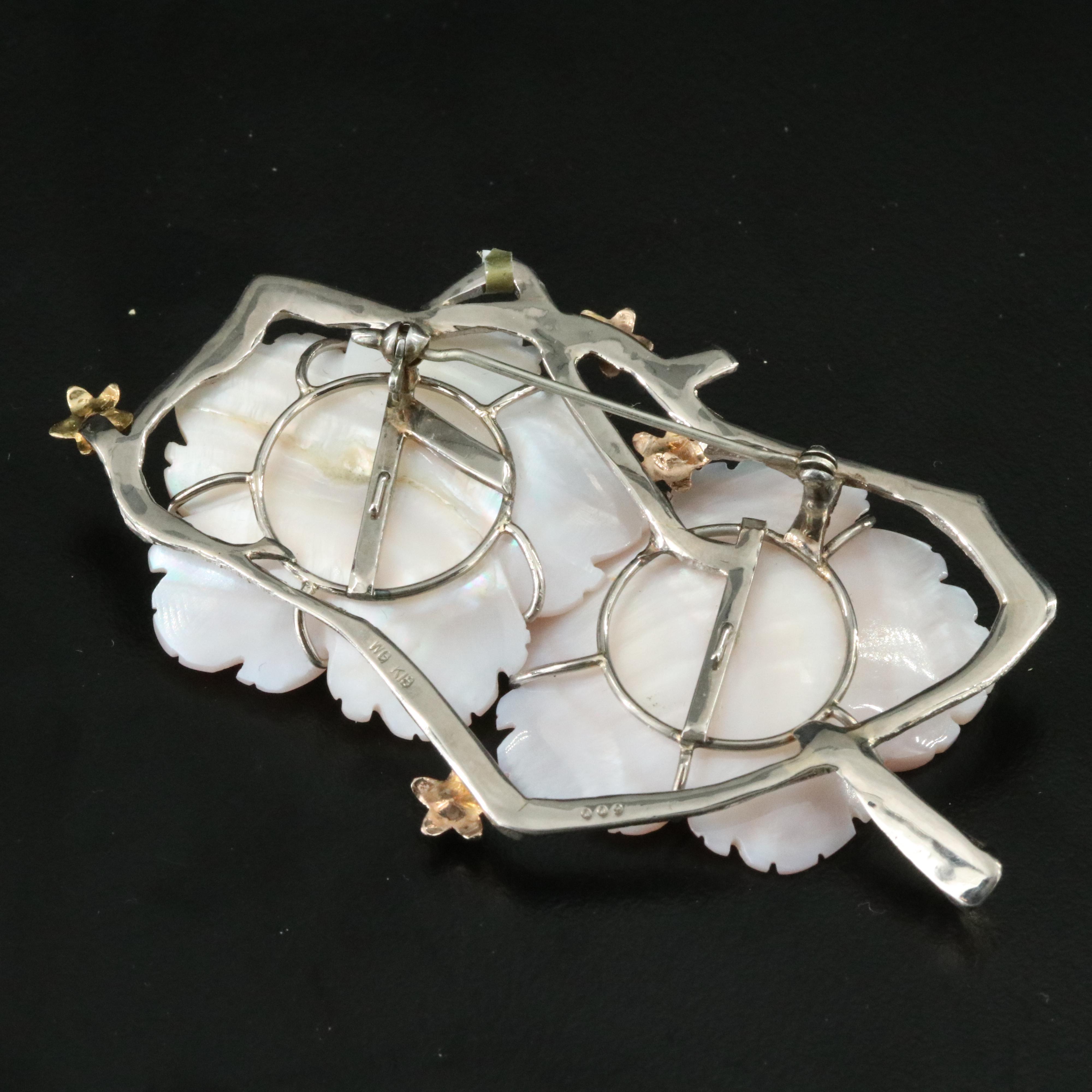18K Mother-of-Pearl and Diamond Flower Brooch