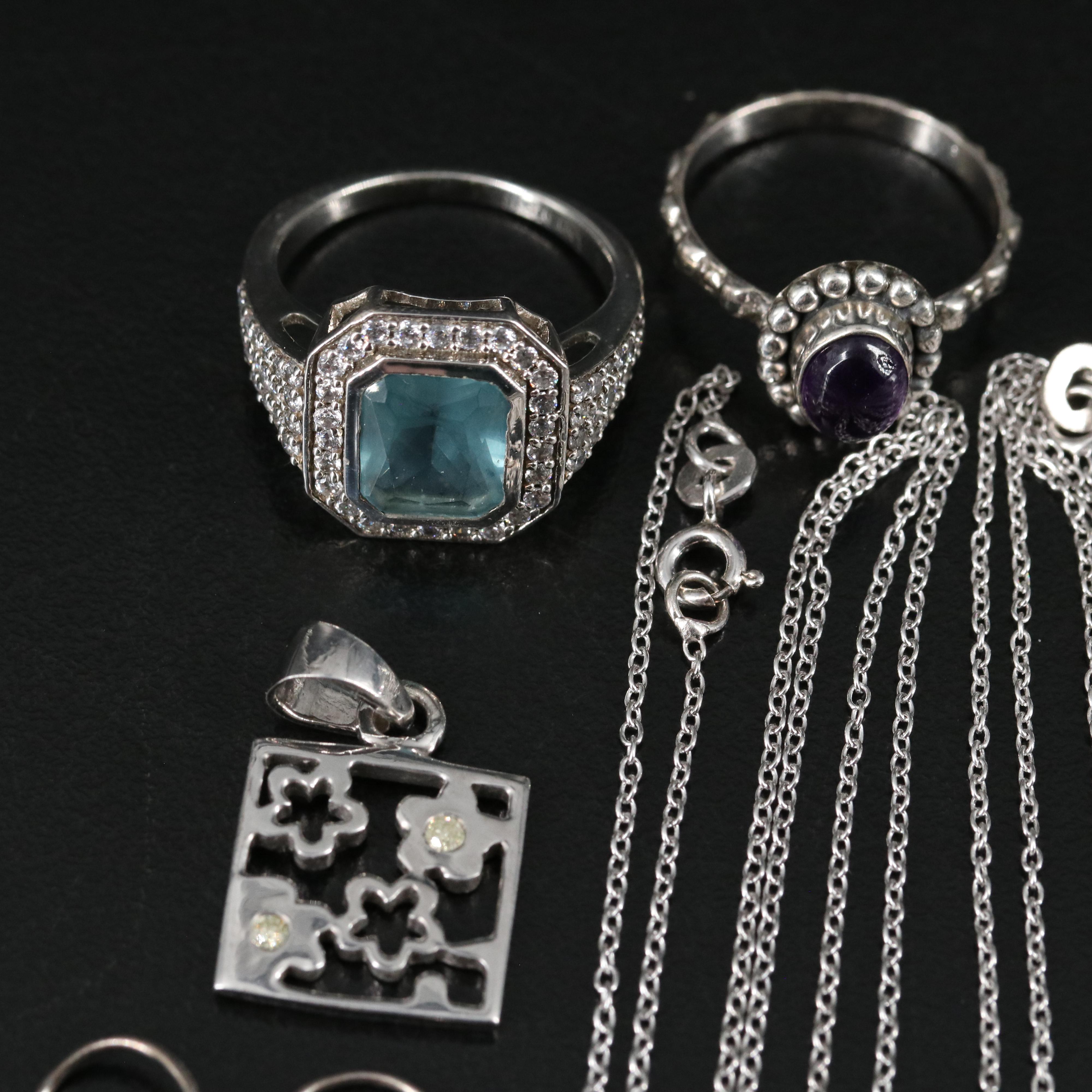 14 Assorted Sterling Silver Rings, Necklaces, Earrings, and Pendants