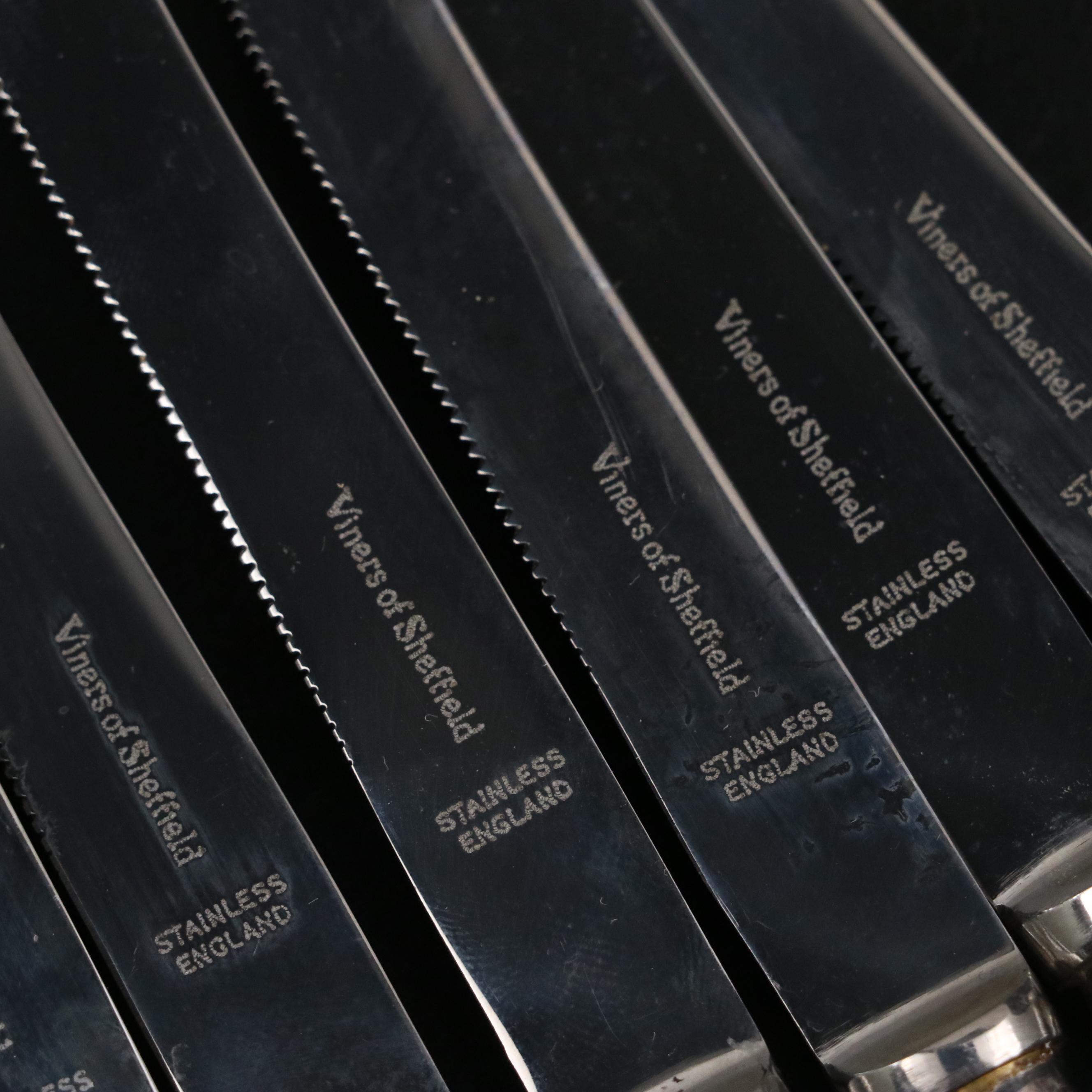 Viners Silver Plated Pastry Forks and Server with Other MOP Handled Fruit Knives