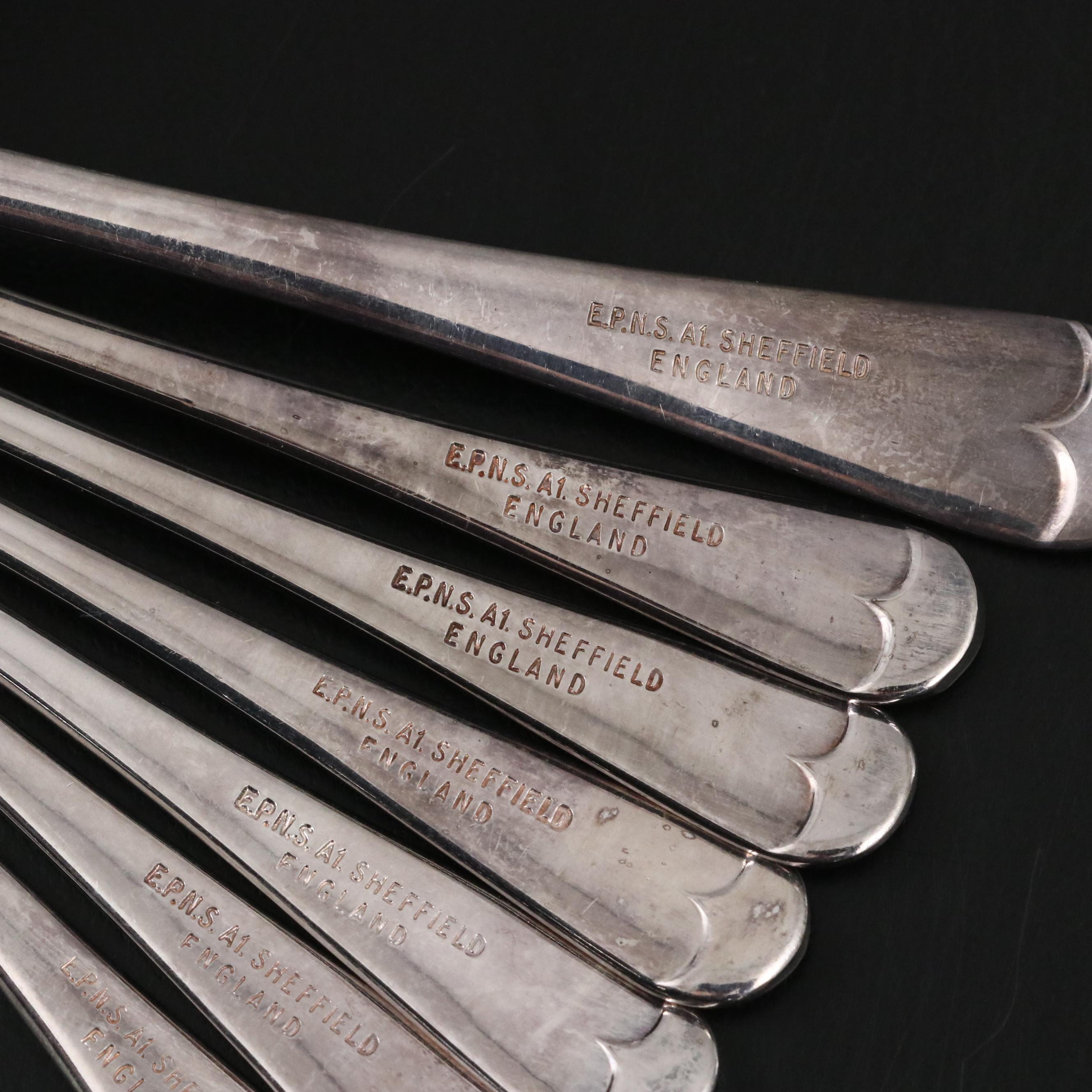 Viners Silver Plated Pastry Forks and Server with Other MOP Handled Fruit Knives