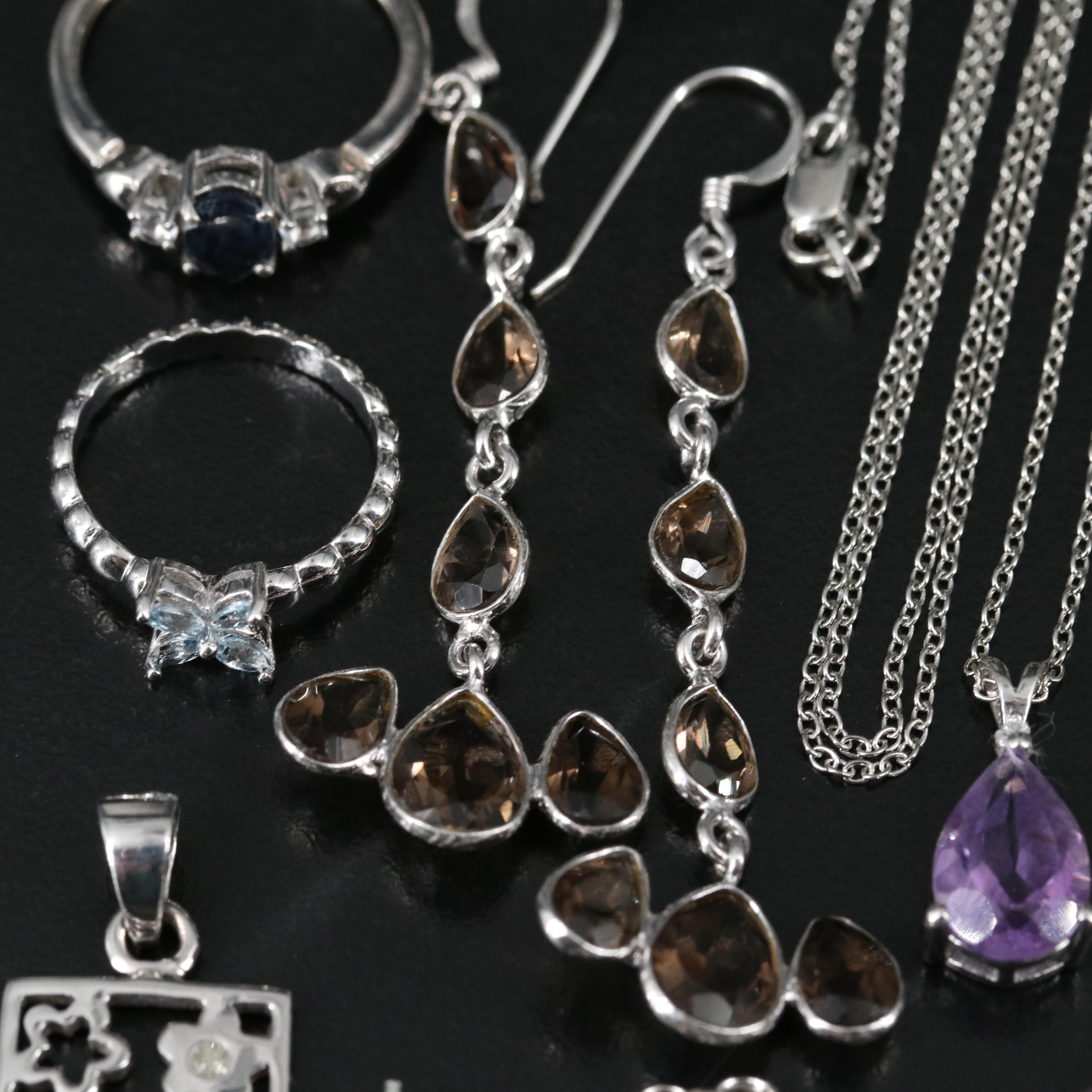 14 Assorted Sterling Silver Rings, Necklaces, Earrings, and Pendants