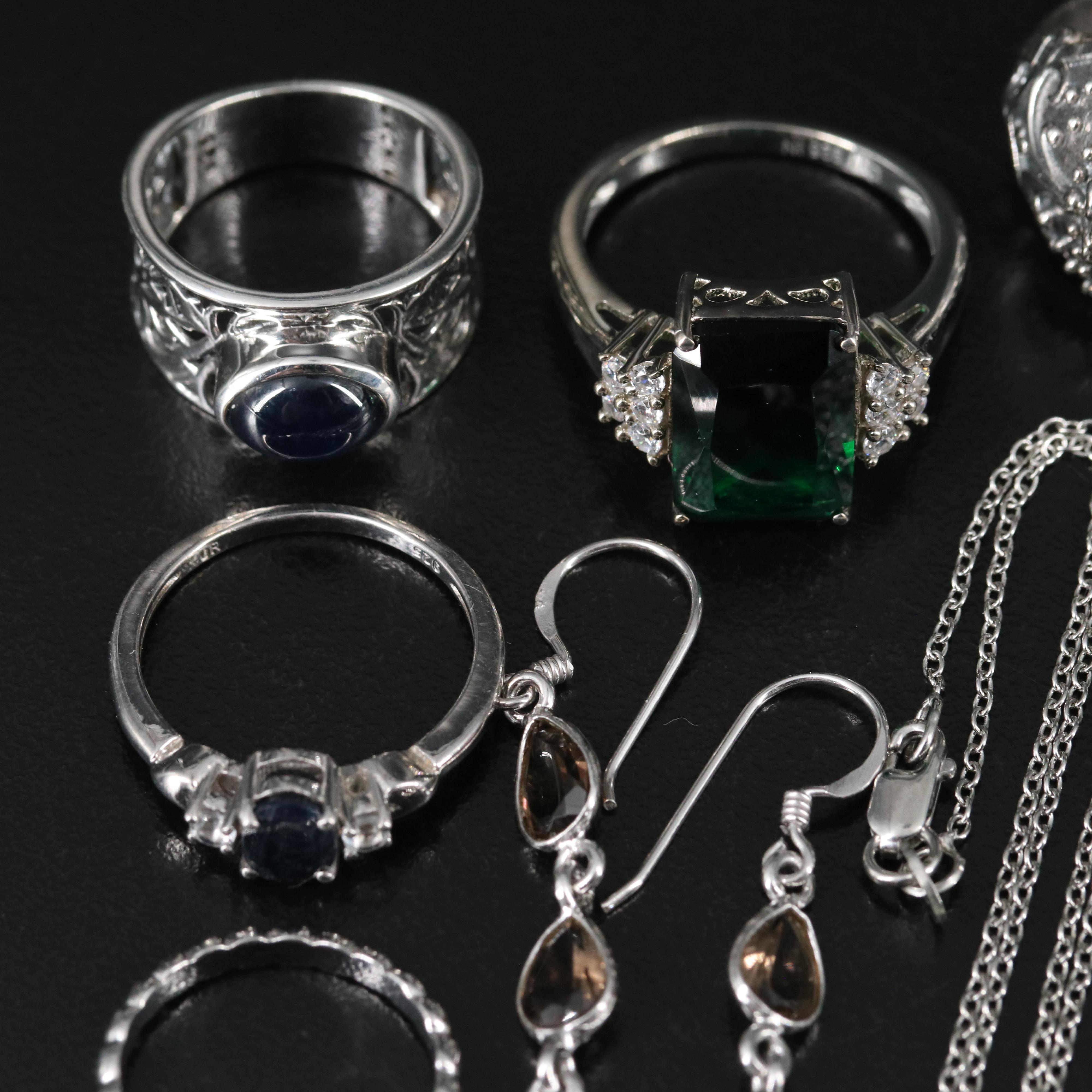 14 Assorted Sterling Silver Rings, Necklaces, Earrings, and Pendants