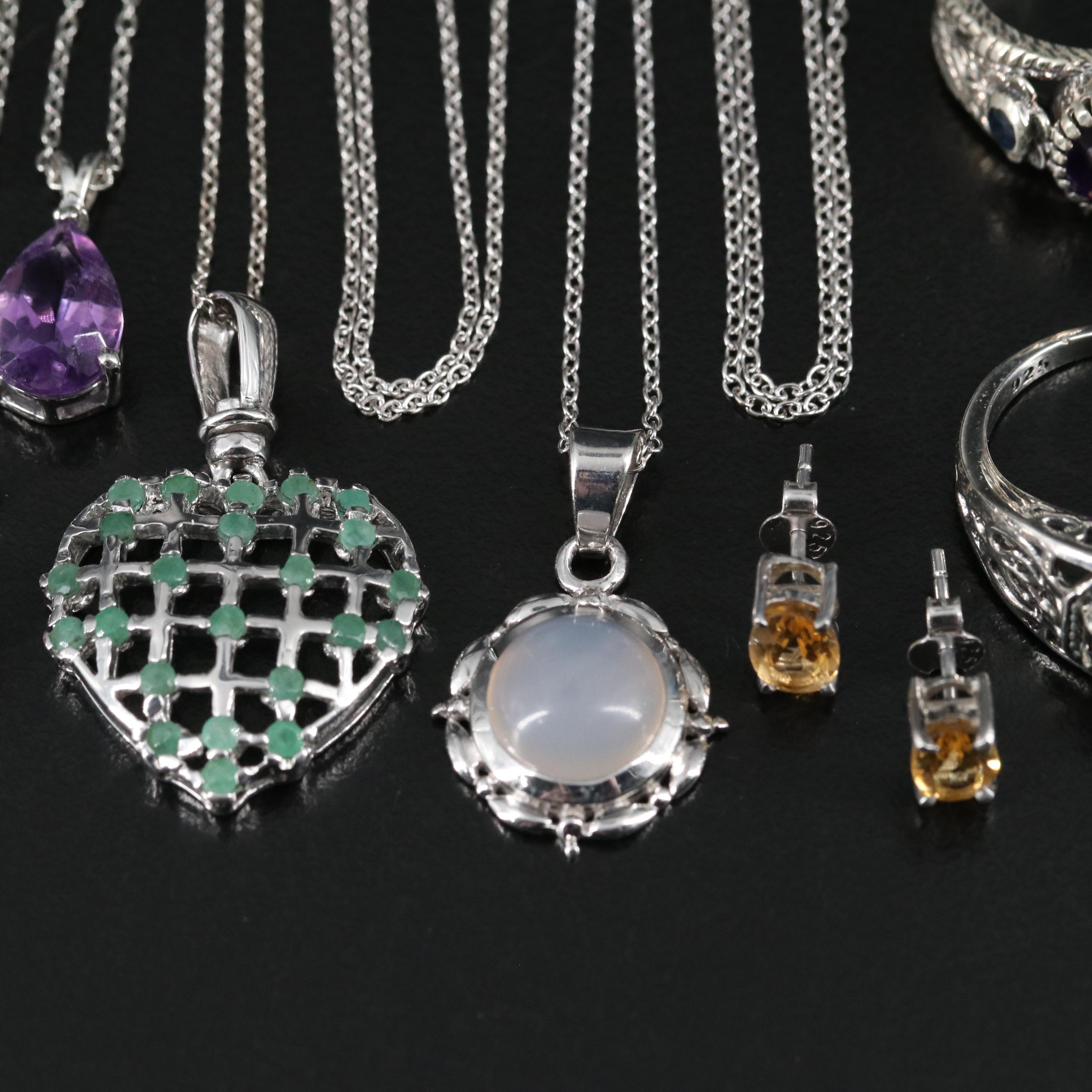 14 Assorted Sterling Silver Rings, Necklaces, Earrings, and Pendants