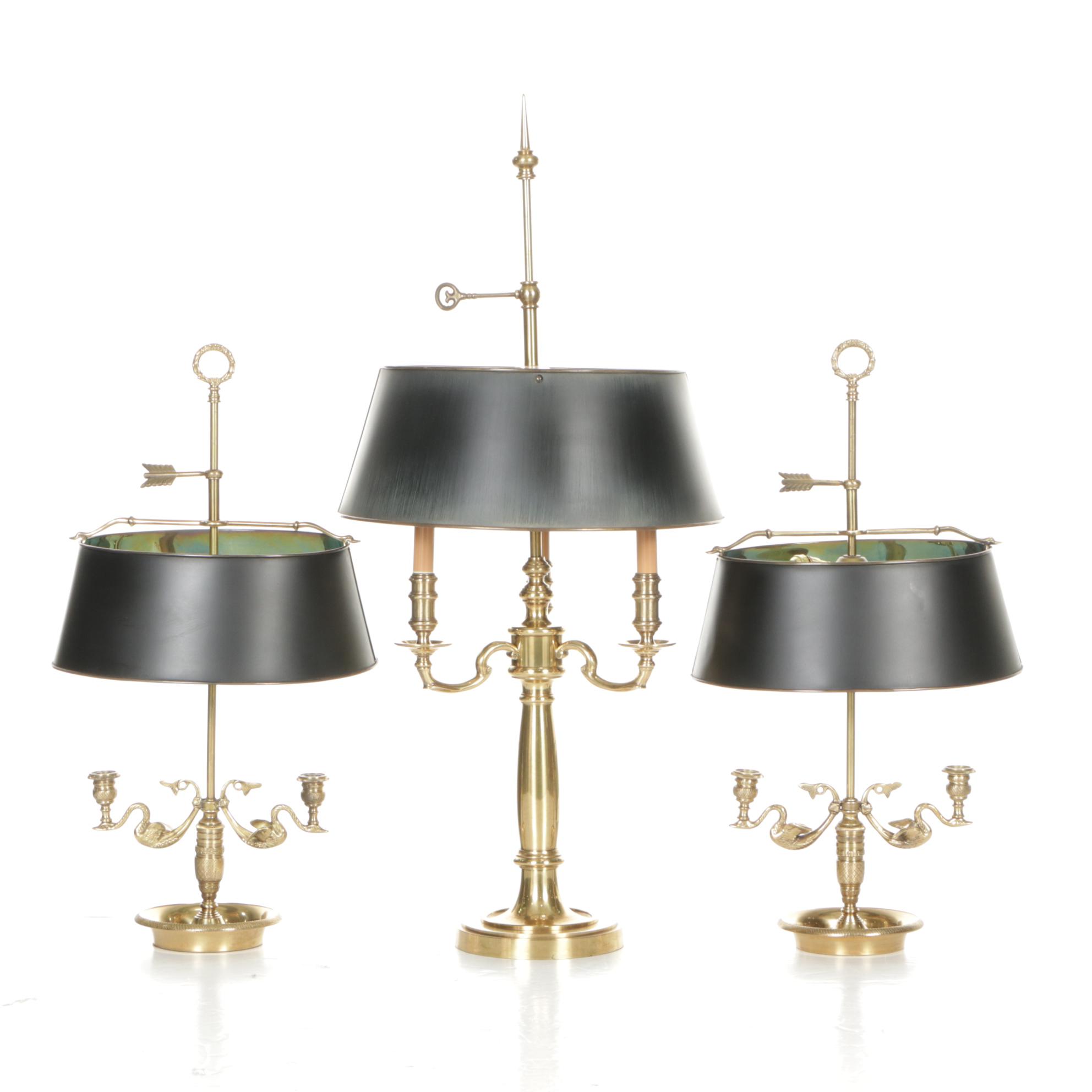 Polished Brass Candelabra & Frederick Cooper Bouillotte Table Lamps
