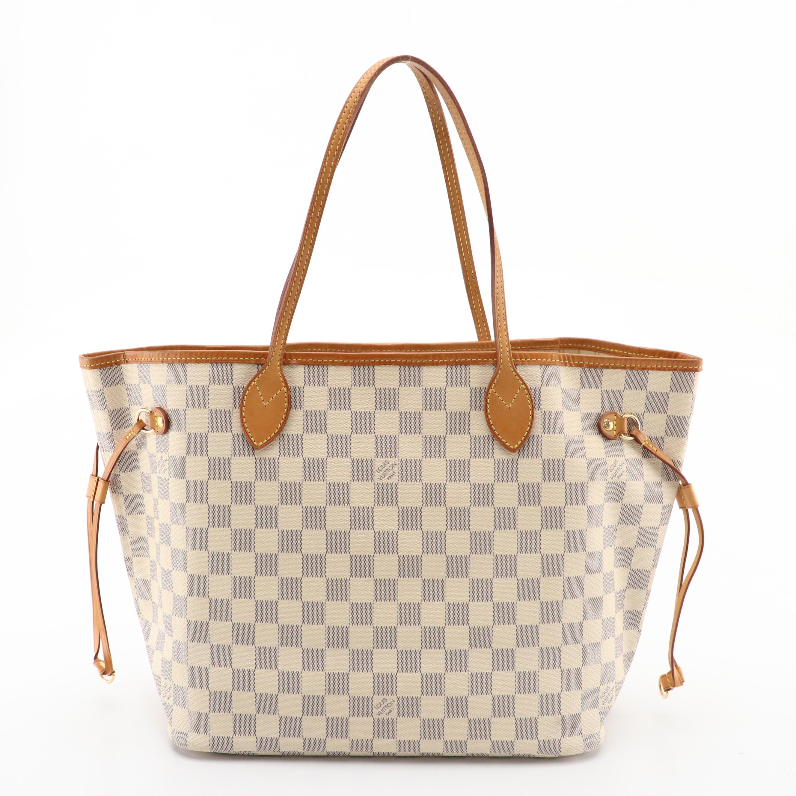 Louis Vuitton Neverfull Tote in Damier Azur Canvas & Vachetta Leather