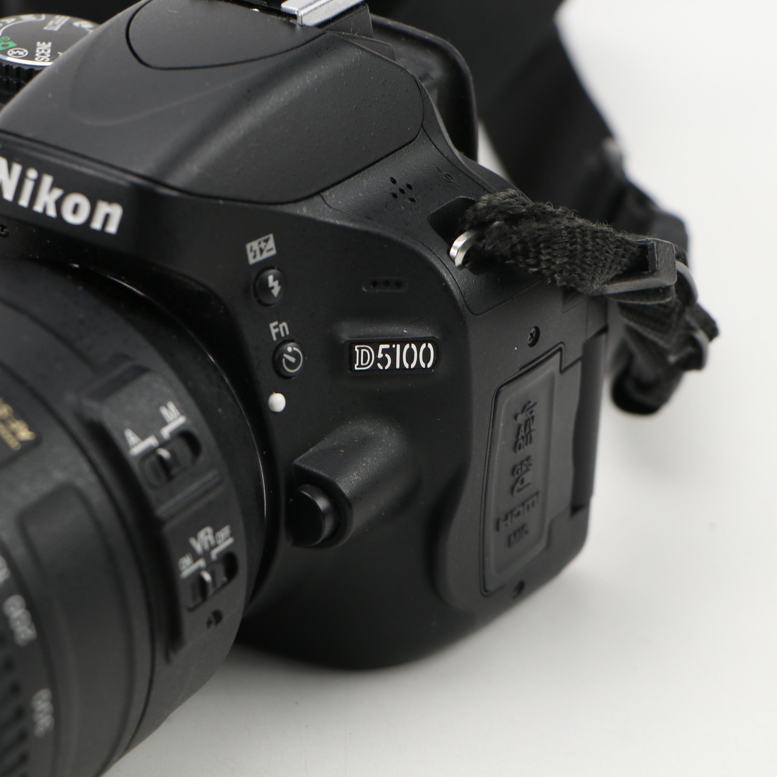 Nikon D5100 SLR Camera with DX AF-S Nikkor 55-300mm Lens, Flash and Bag