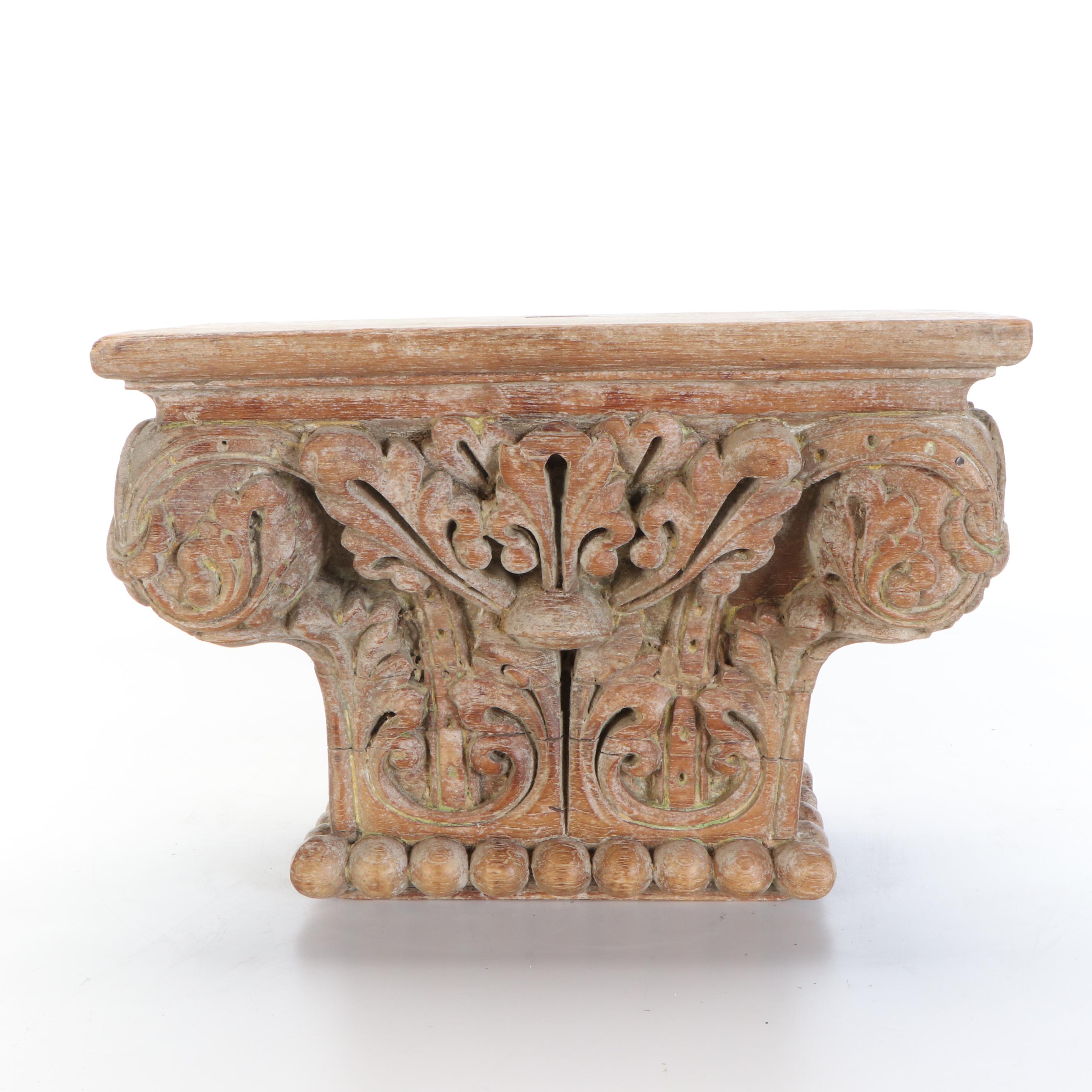 Carved Wooden Foliated Column Capitals Corbels