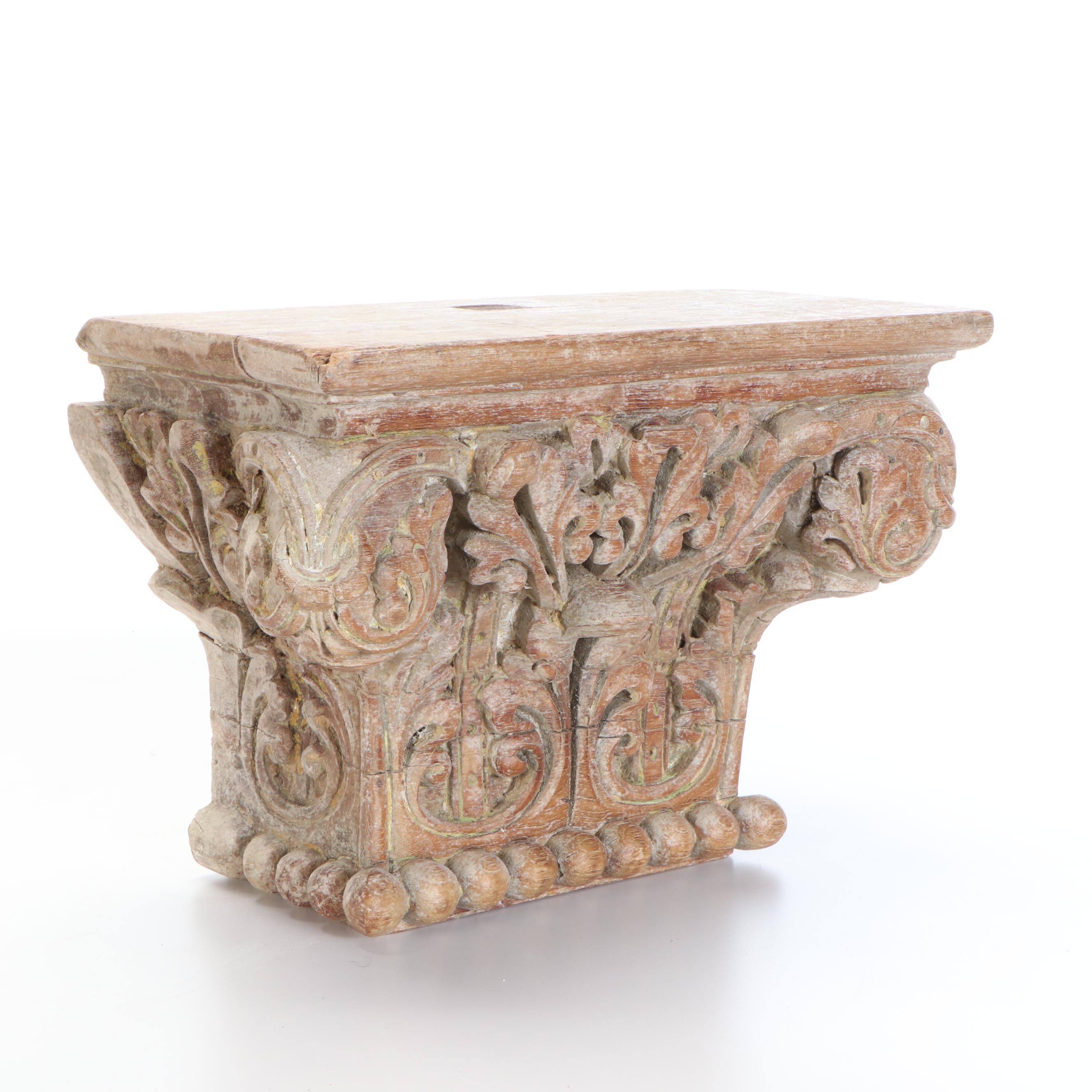 Carved Wooden Foliated Column Capitals Corbels