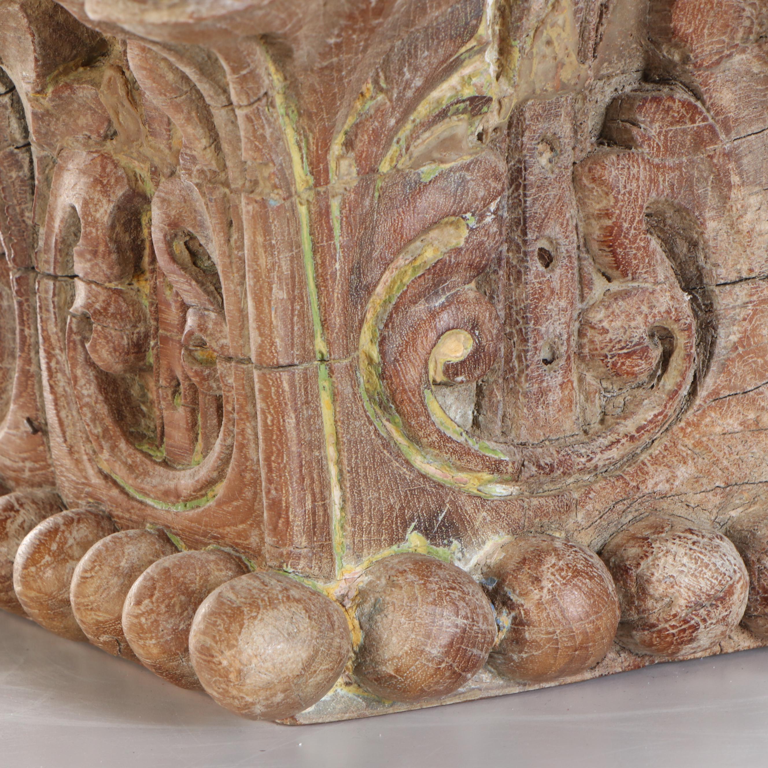 Carved Wooden Foliated Column Capitals Corbels