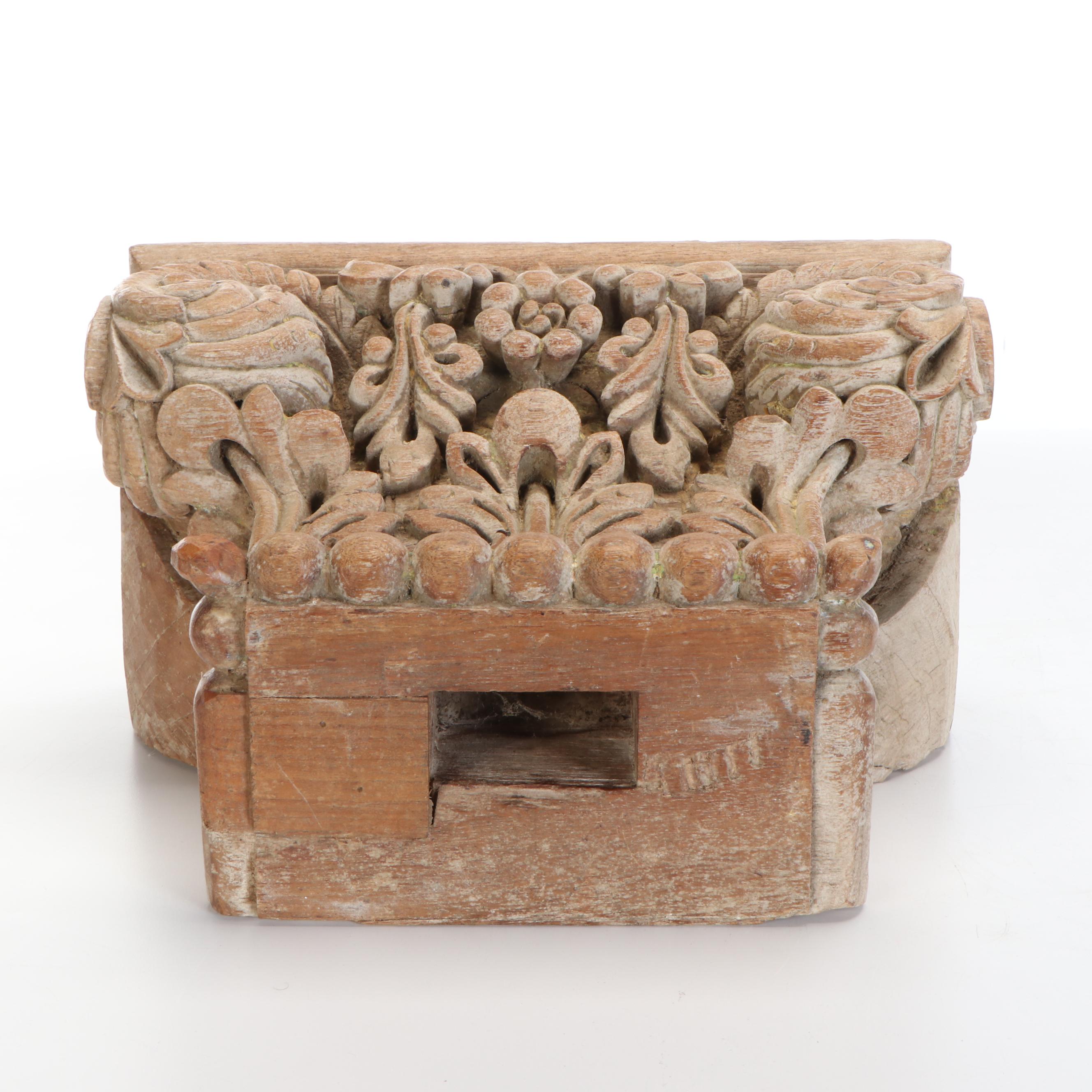 Carved Wooden Foliated Column Capitals Corbels