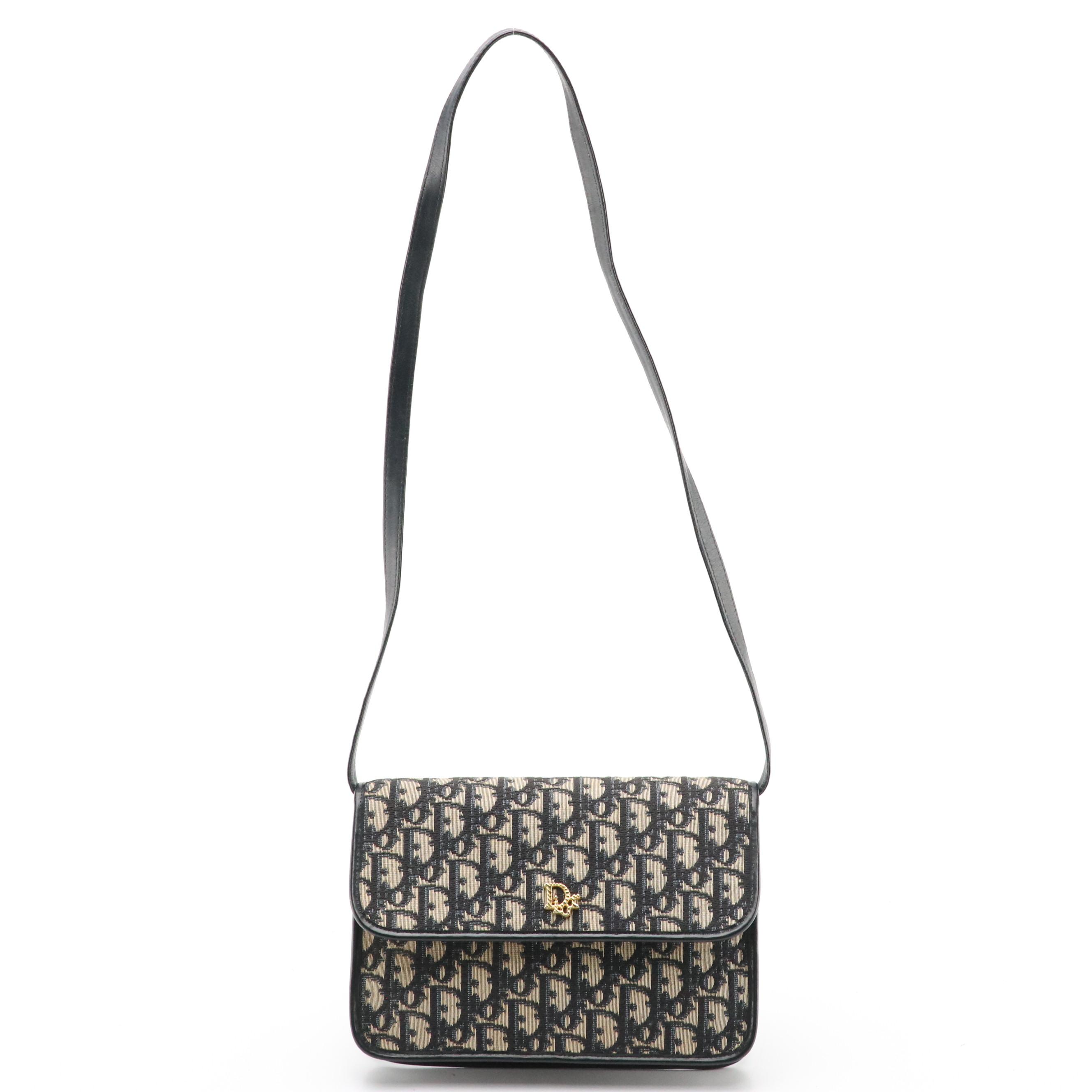 Christian Dior Vintage Crossbody Bag in Monogram Oblique Canvas and Leather Trim