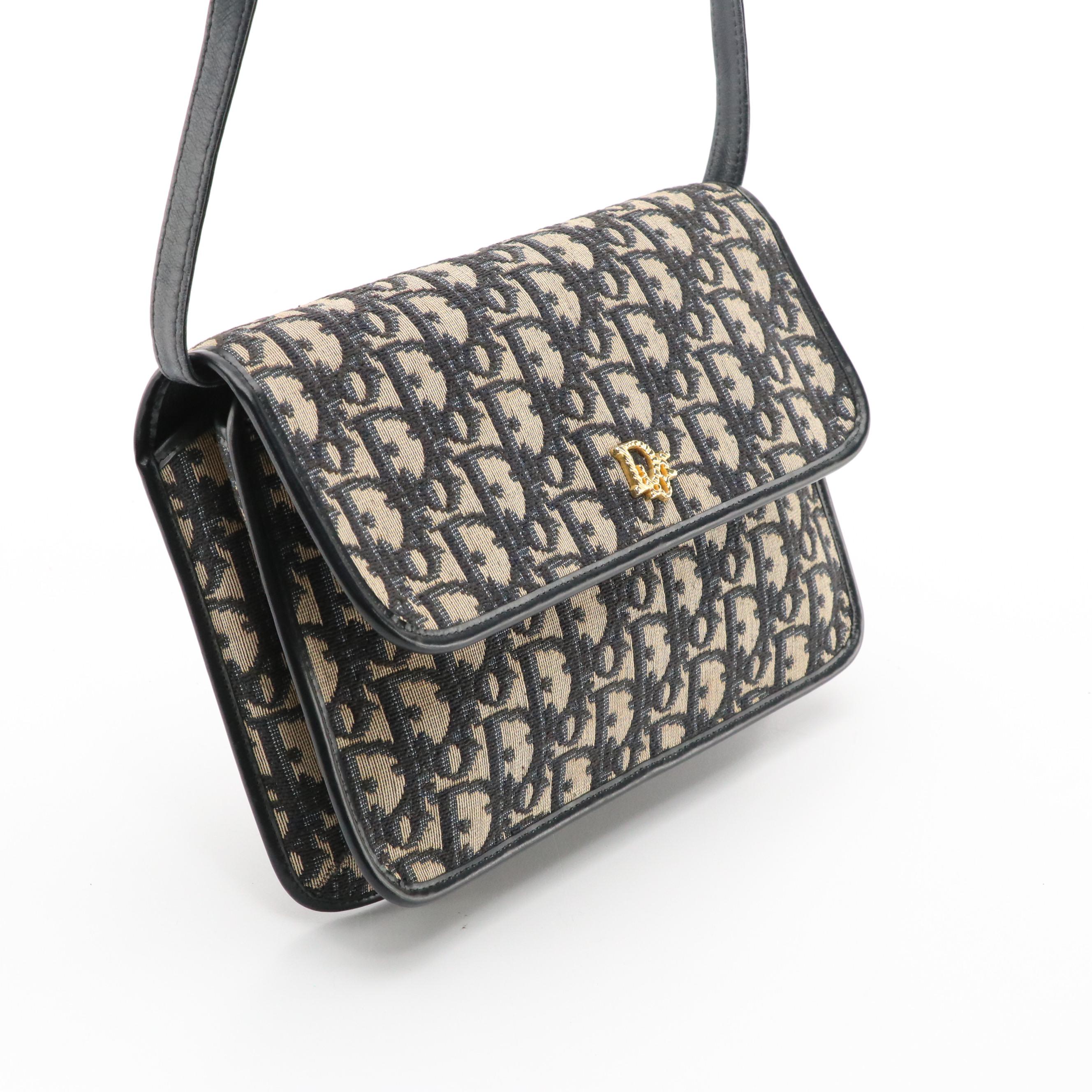 Christian Dior Vintage Crossbody Bag in Monogram Oblique Canvas and Leather Trim