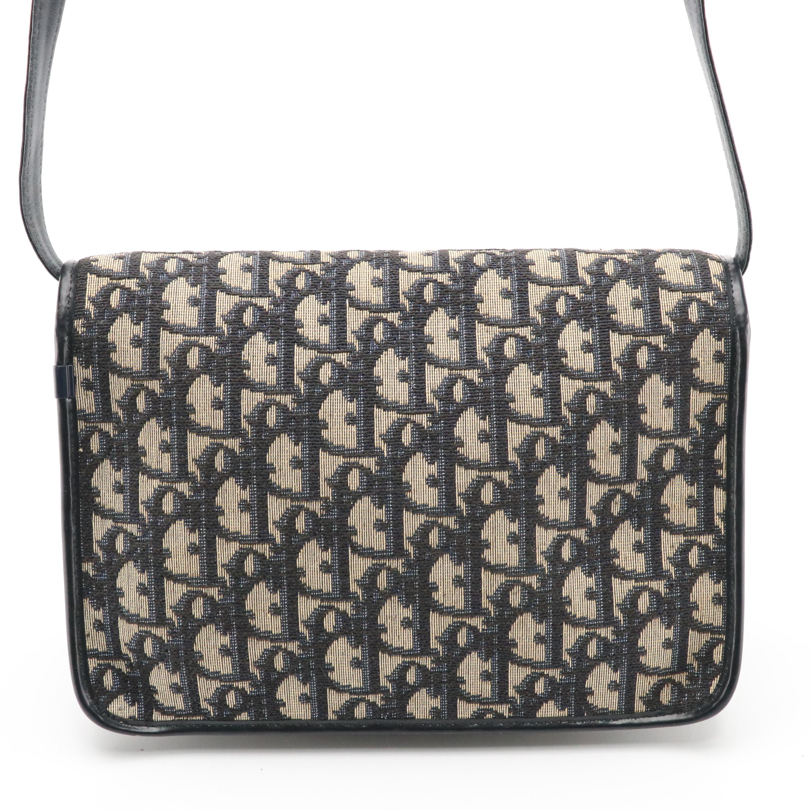 Christian Dior Vintage Crossbody Bag in Monogram Oblique Canvas and Leather Trim