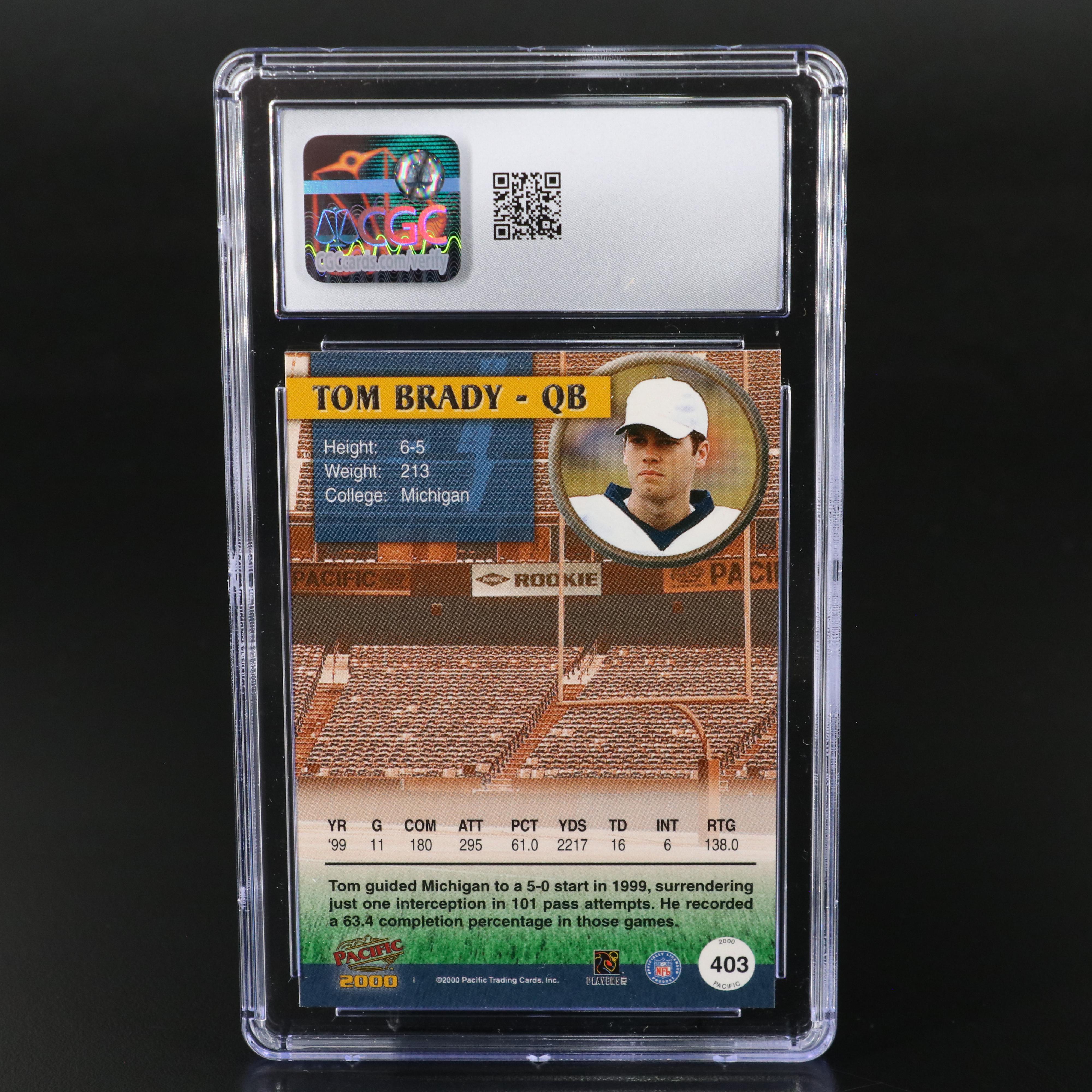 2000 Pacific Tom Brady Michigan Wolverines Rookie Football Card Graded CGC 8