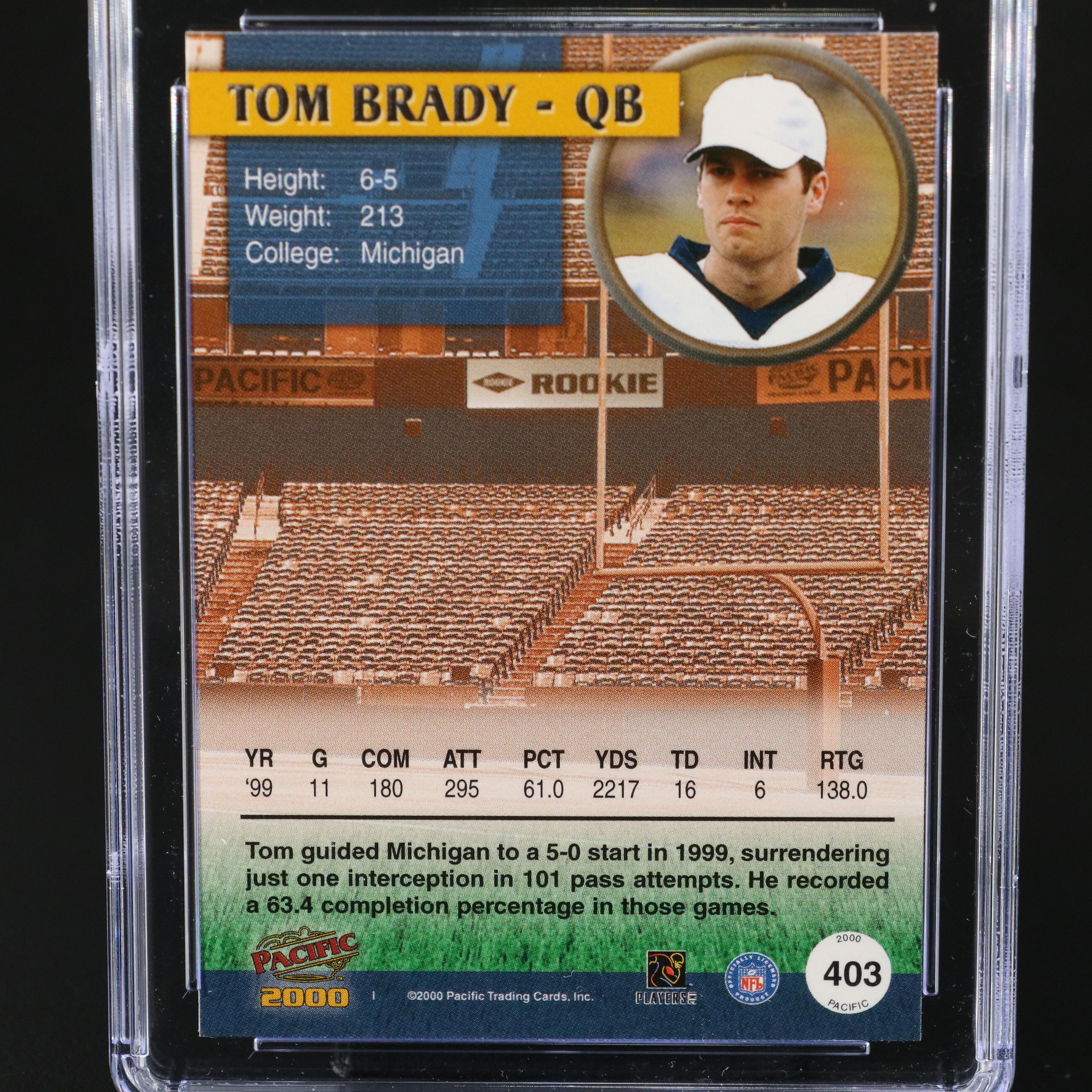 2000 Pacific Tom Brady Michigan Wolverines Rookie Football Card Graded CGC 8