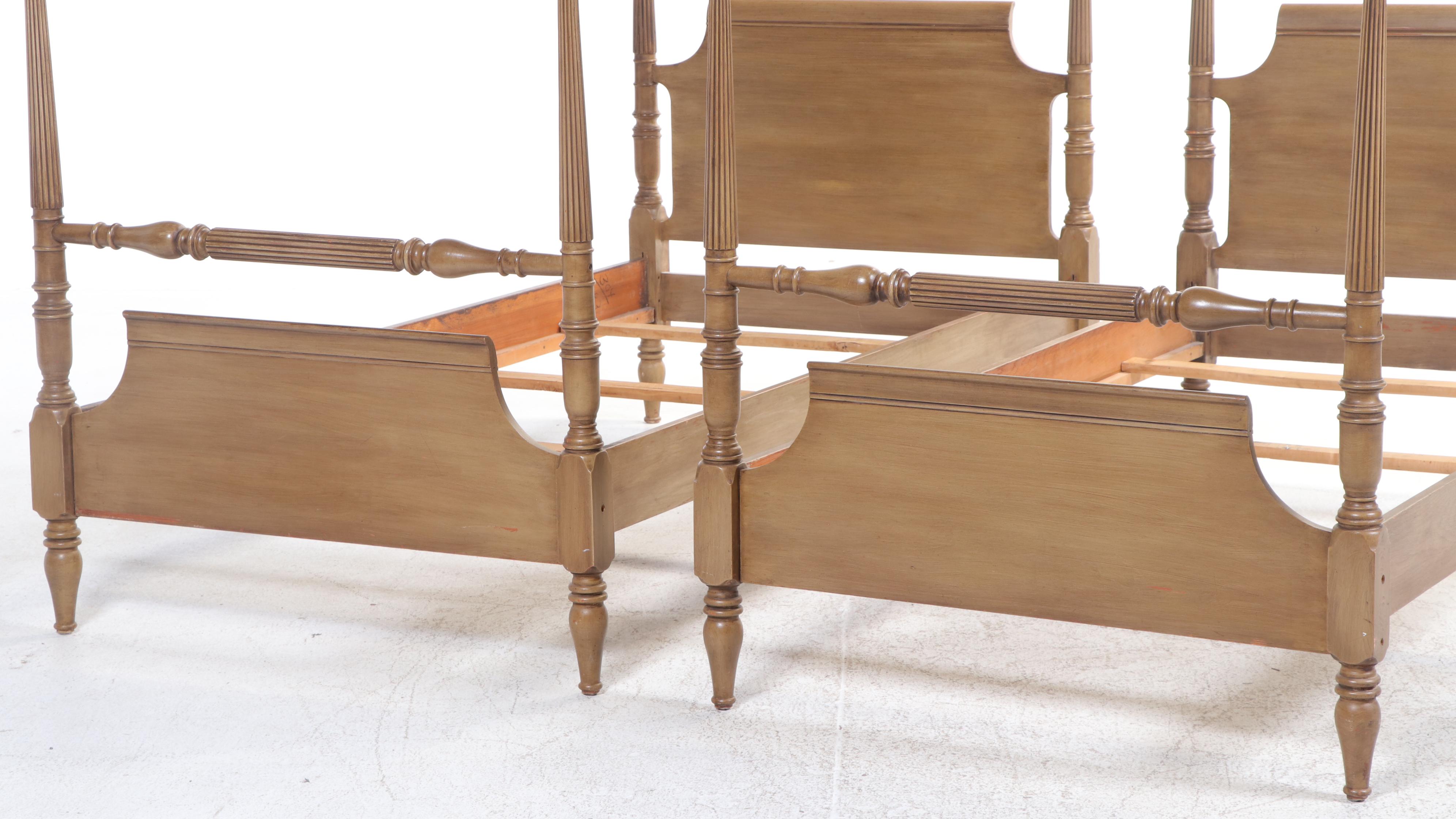 Pair of Federal Style Four-Poster Twin Size Bed Frames, Mid to Late 20th C.