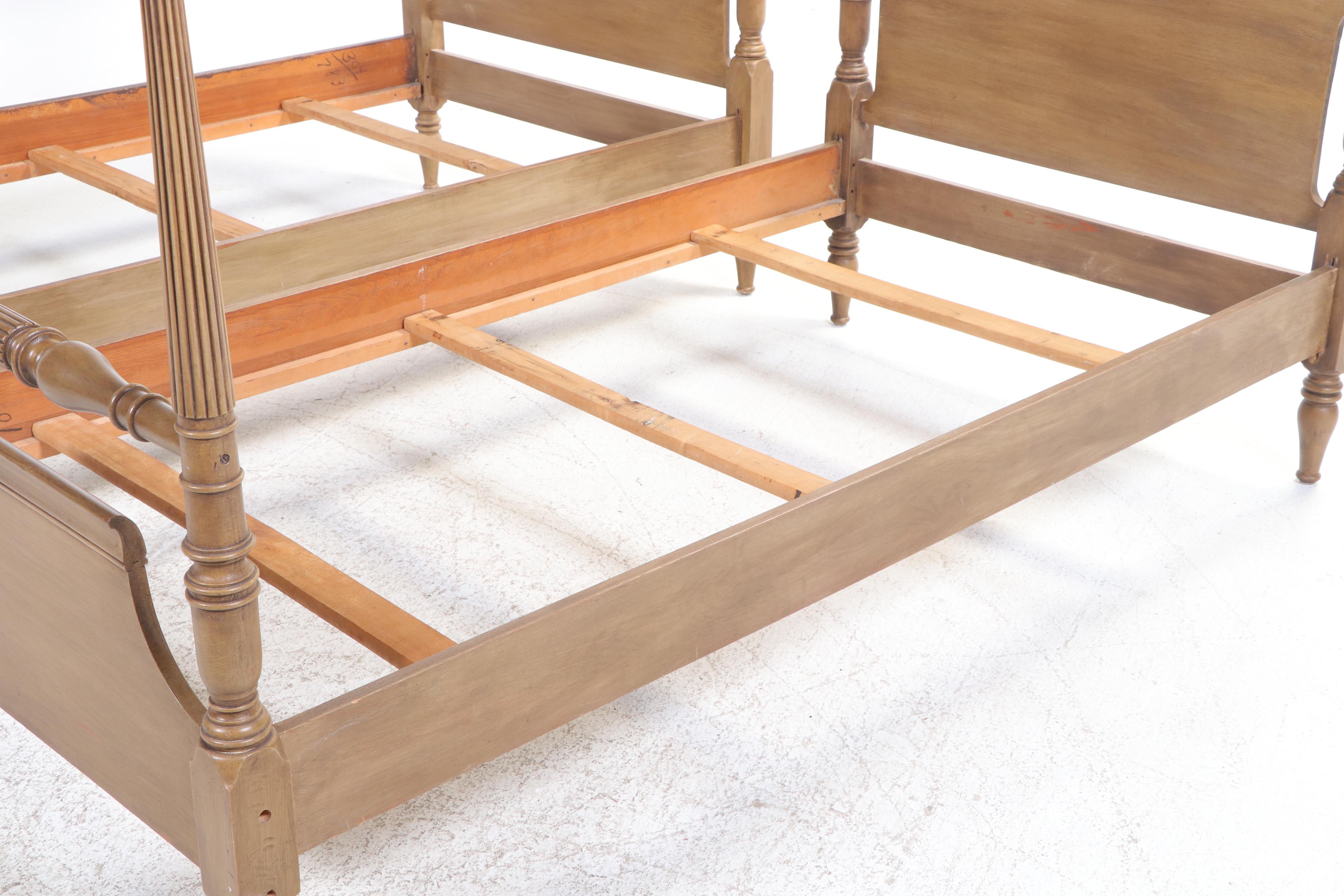 Pair of Federal Style Four-Poster Twin Size Bed Frames, Mid to Late 20th C.