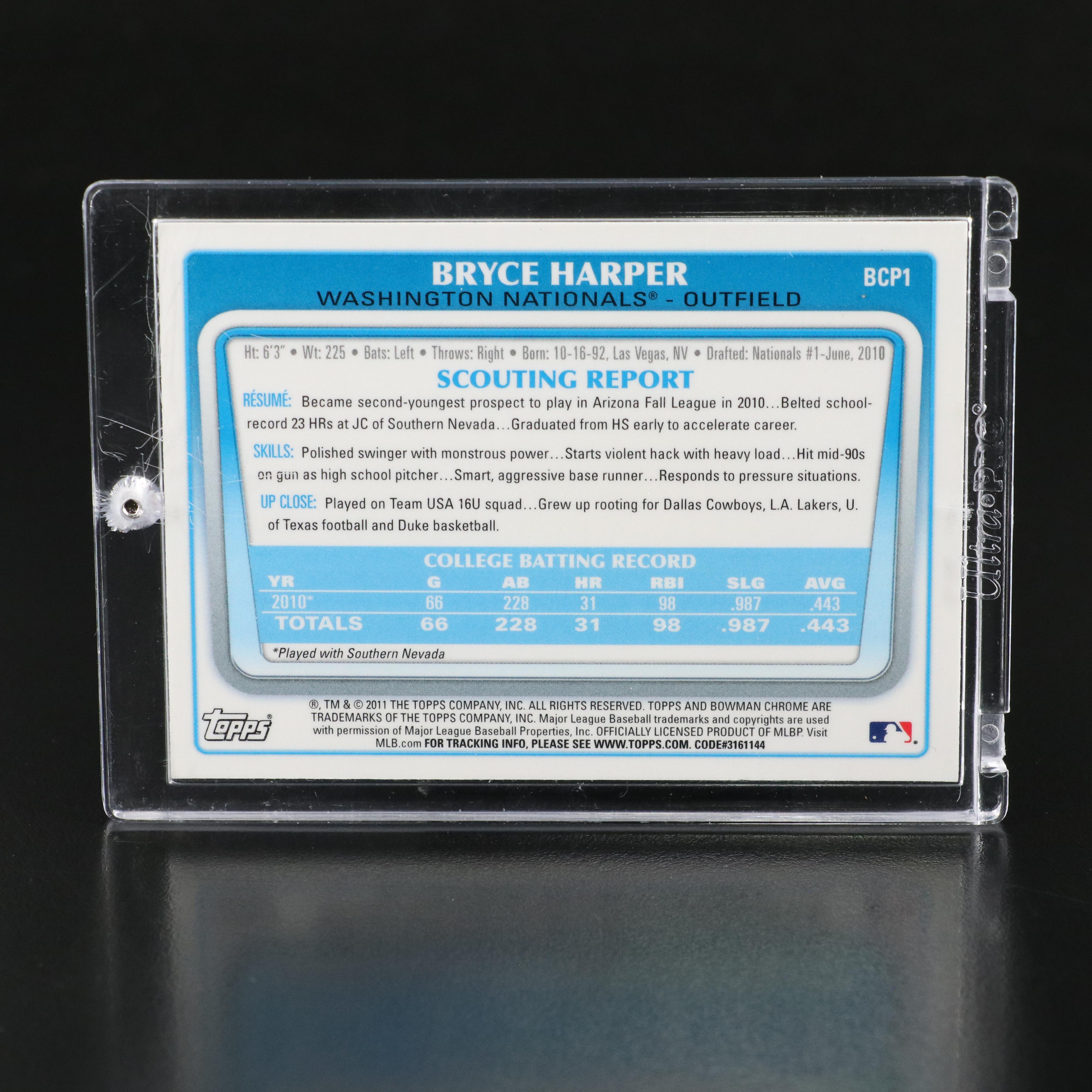 2011 Bowman Chrome Bryce Harper Washington Nationals Prospect Baseball Card