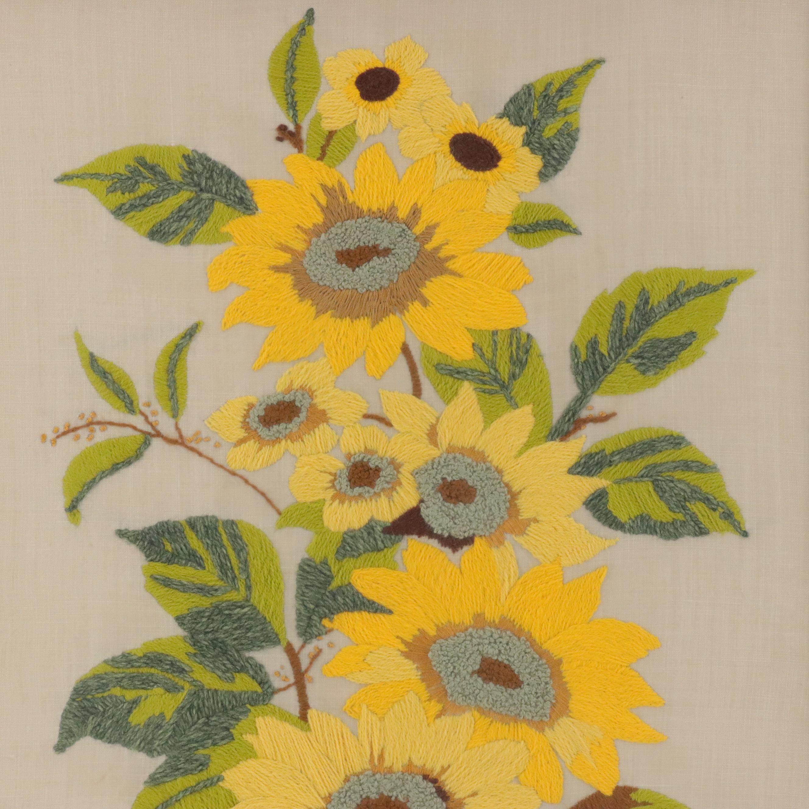 Handmade Embroidered Textile of Sunflowers