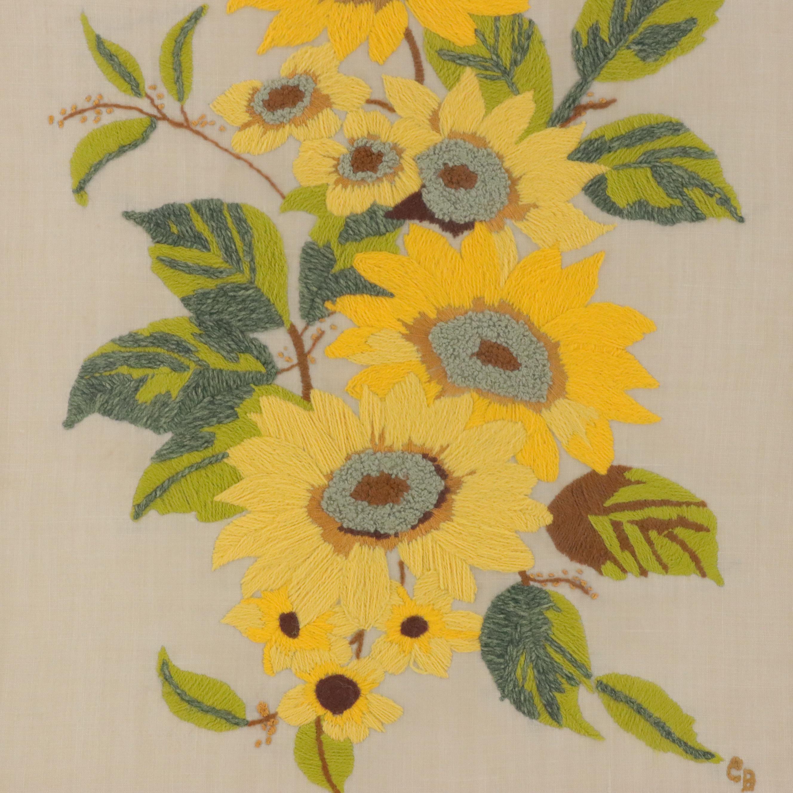 Handmade Embroidered Textile of Sunflowers