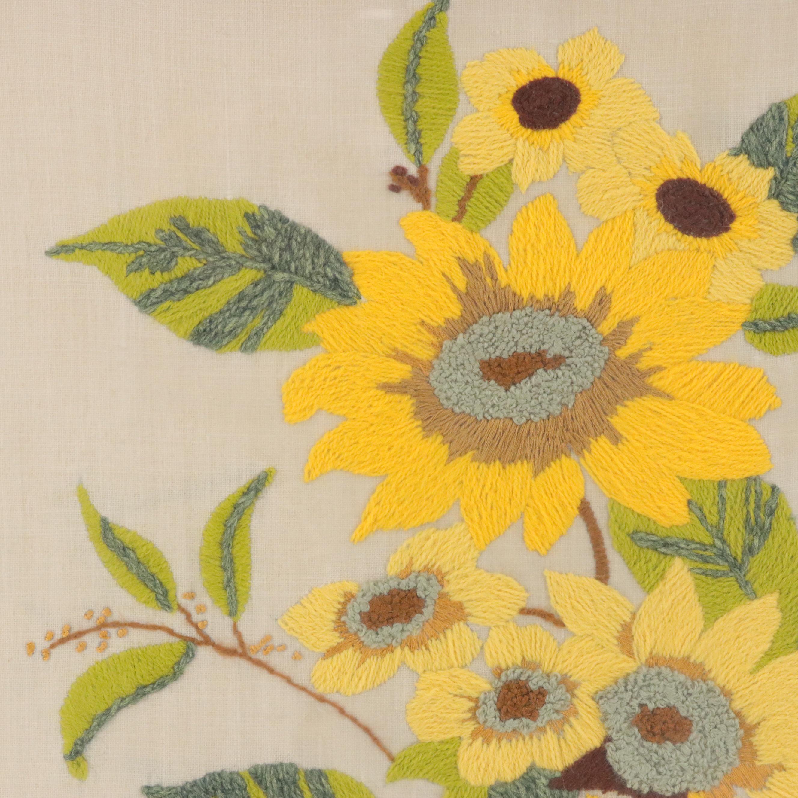 Handmade Embroidered Textile of Sunflowers