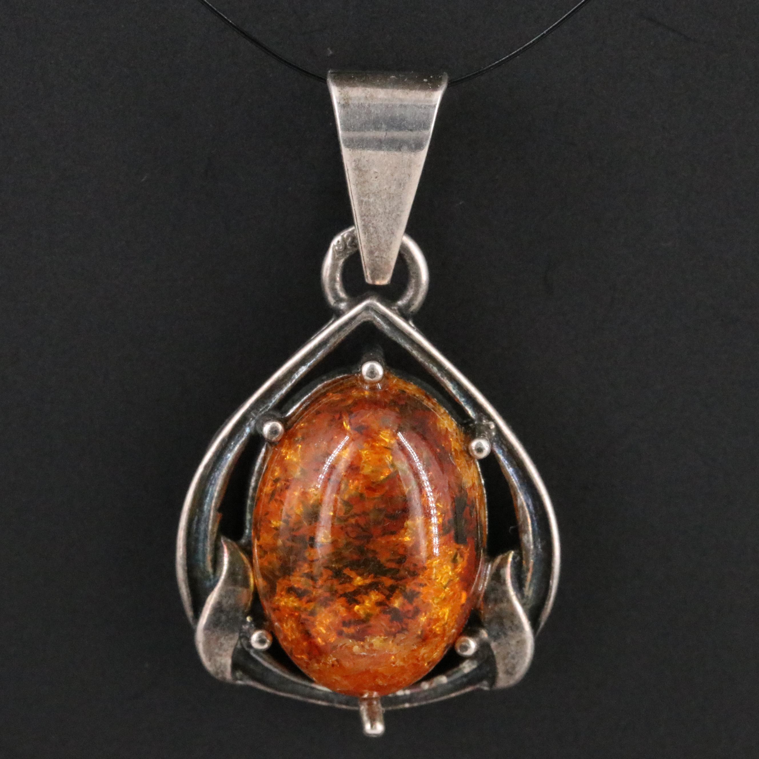 Sterling Amber Pendant