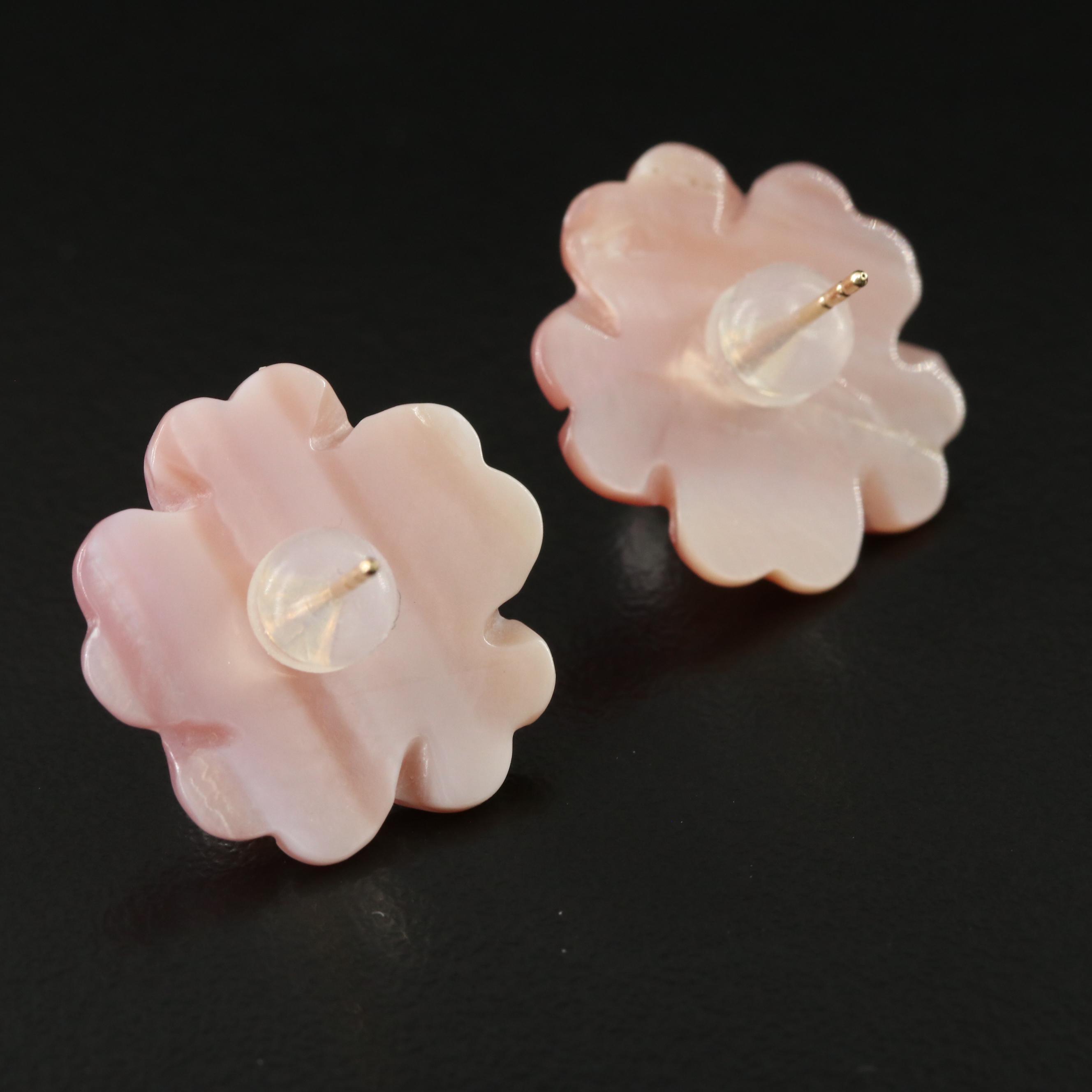 18K Pearl Stud Earrings with Mother-of-Pearl Flower Enhancers