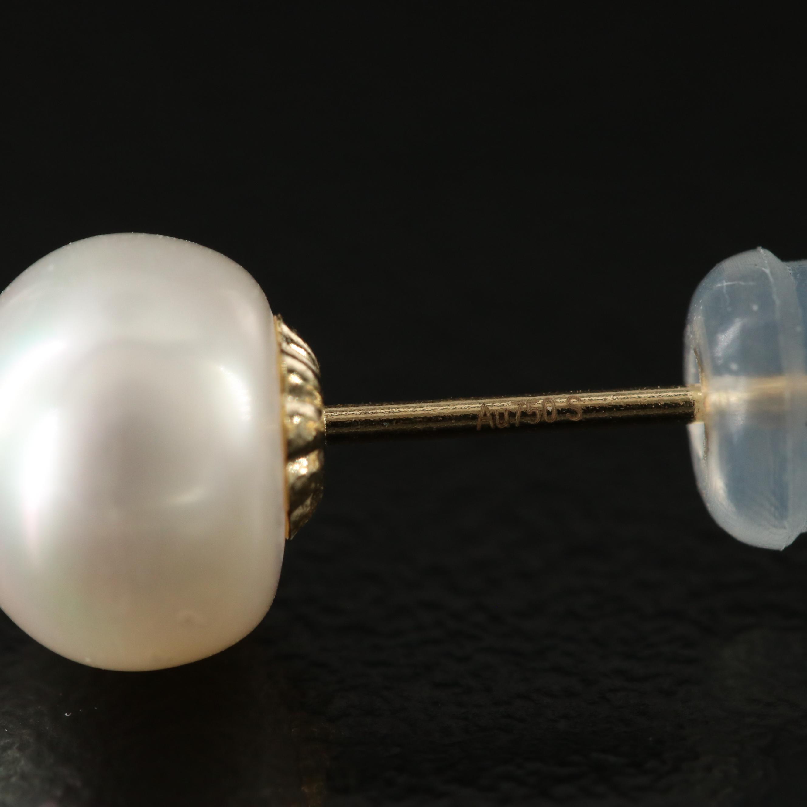 18K Pearl Stud Earrings with Mother-of-Pearl Flower Enhancers