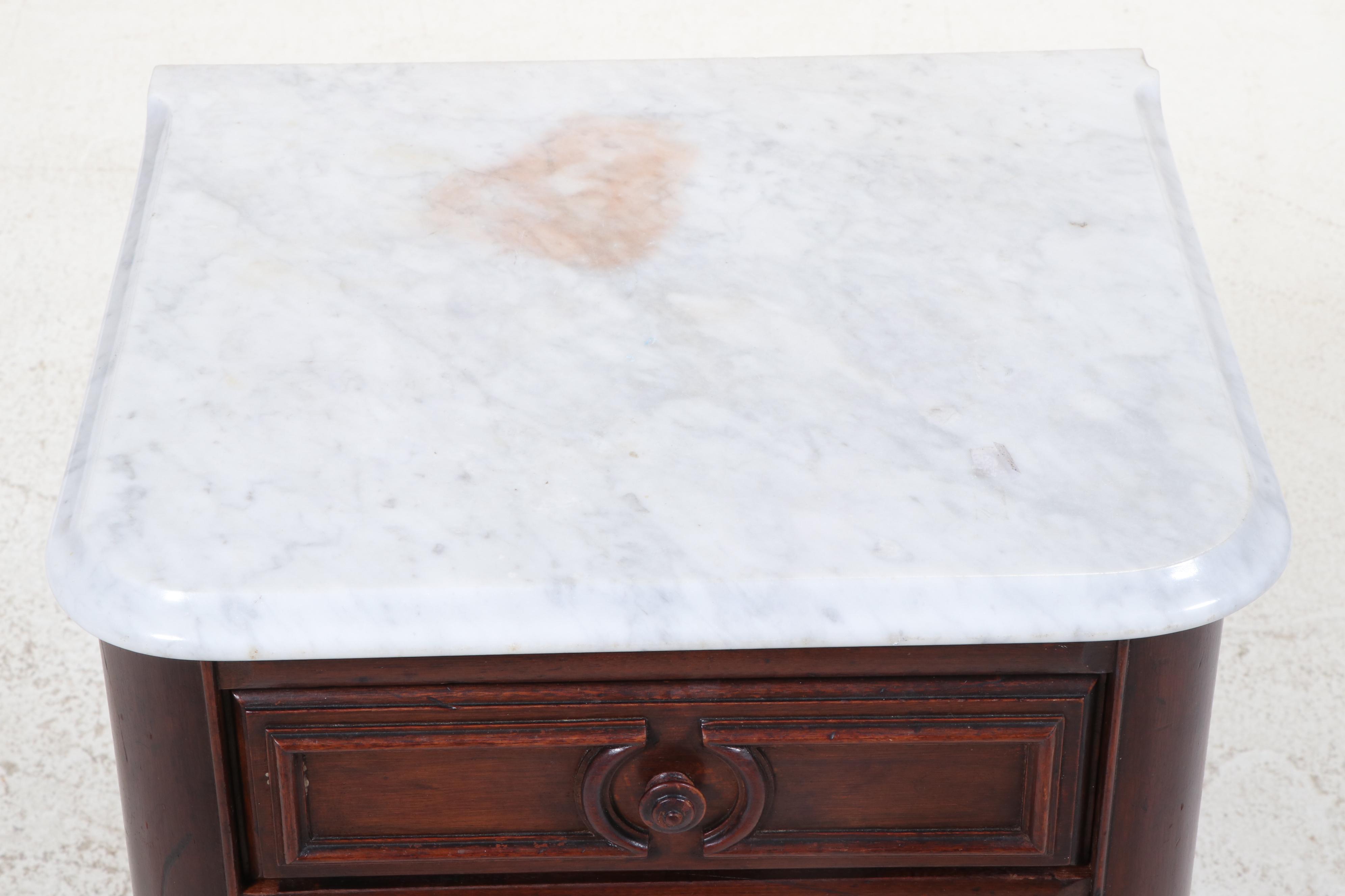Victorian Marble Top Walnut Nightstand, 19th Century
