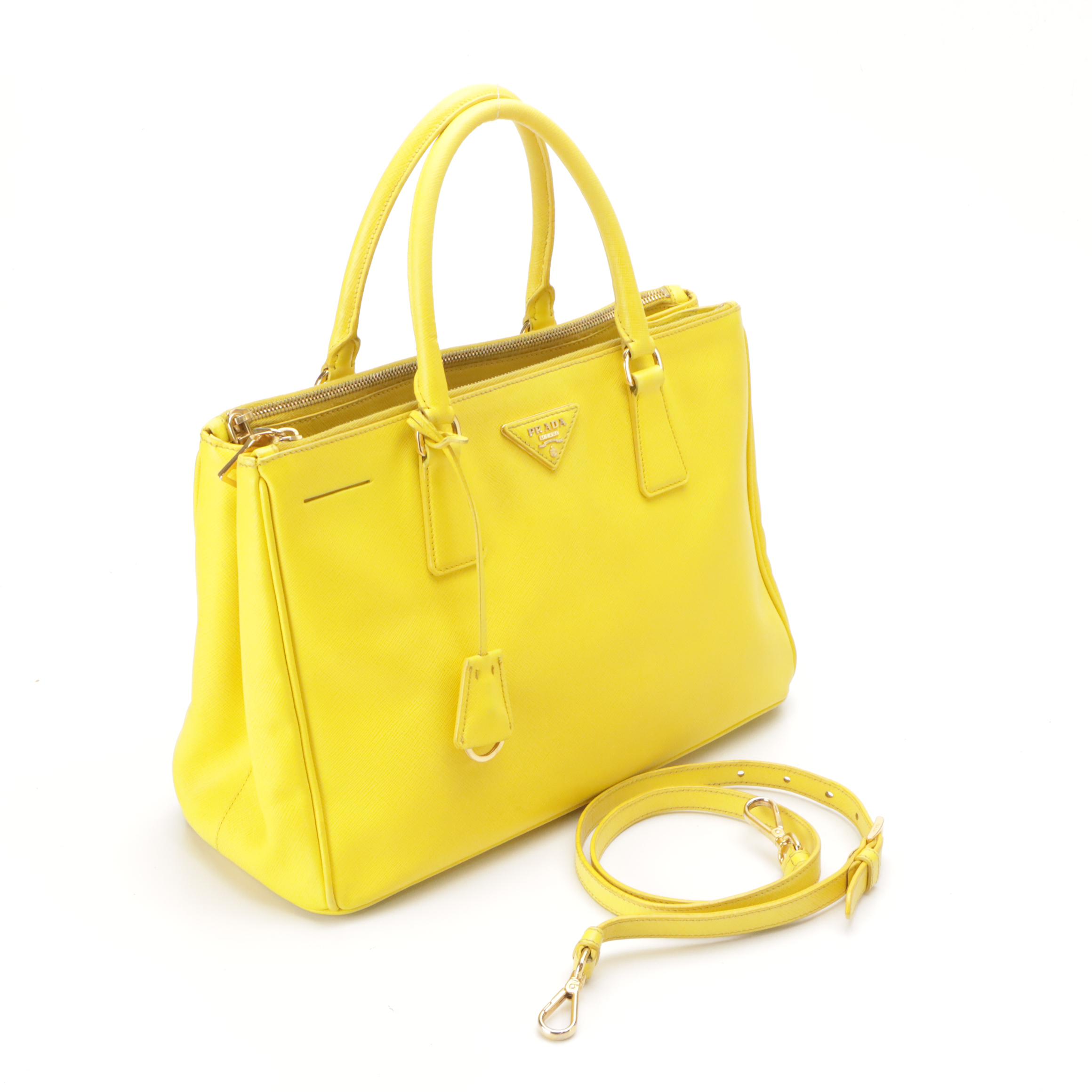 Prada Twin Pocket Two-Way Tote Bag in Lemon Yellow Saffiano Leather