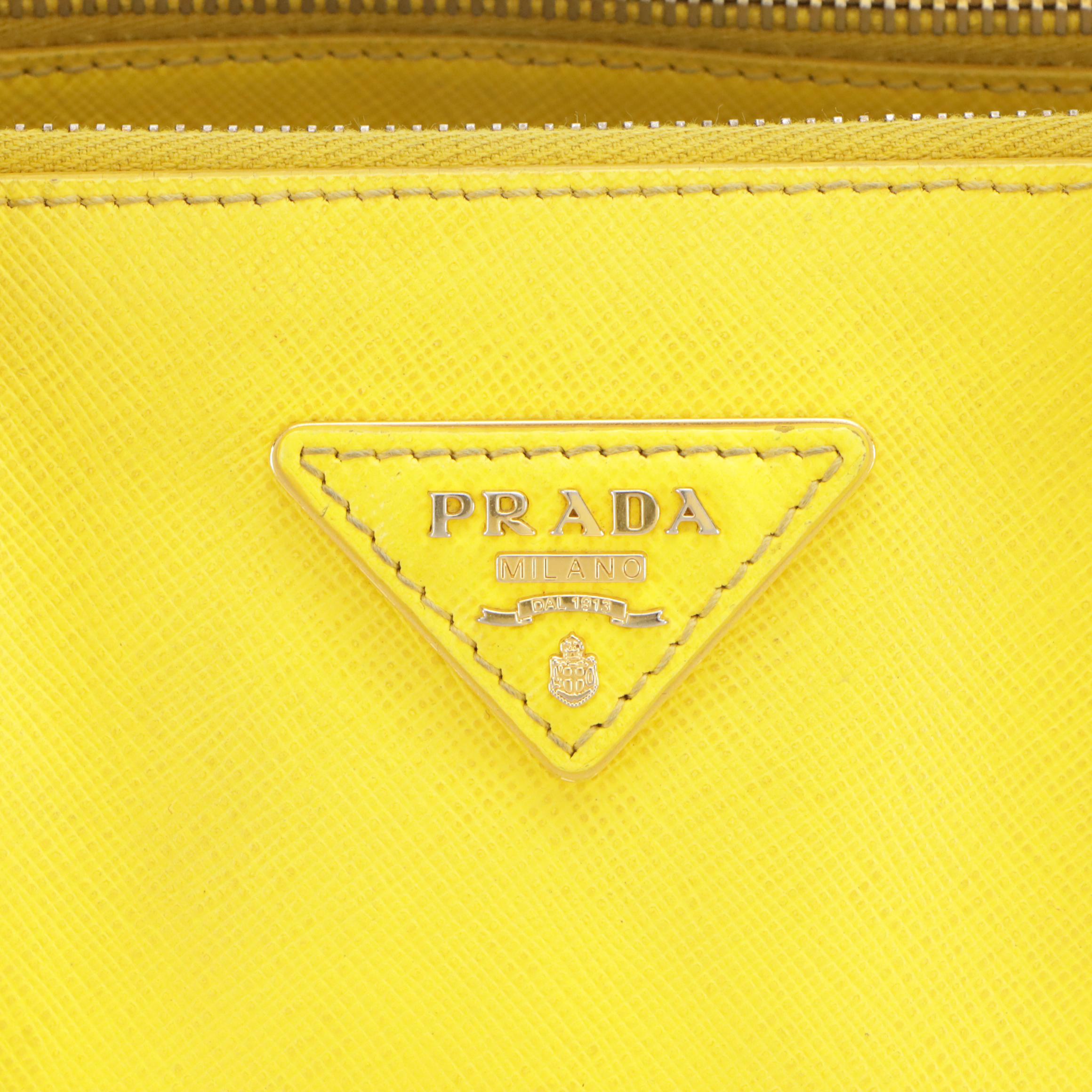 Prada Twin Pocket Two-Way Tote Bag in Lemon Yellow Saffiano Leather