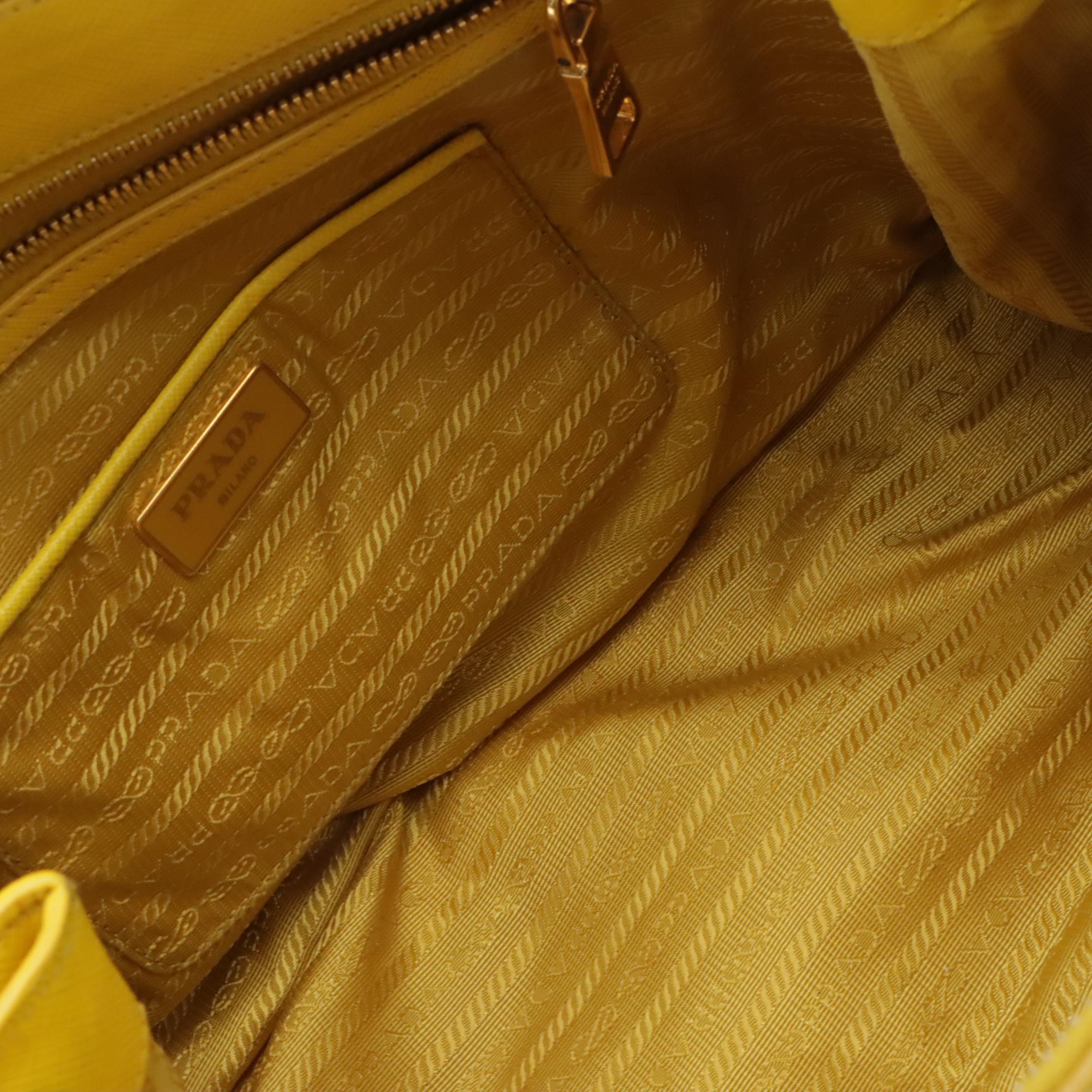 Prada Twin Pocket Two-Way Tote Bag in Lemon Yellow Saffiano Leather