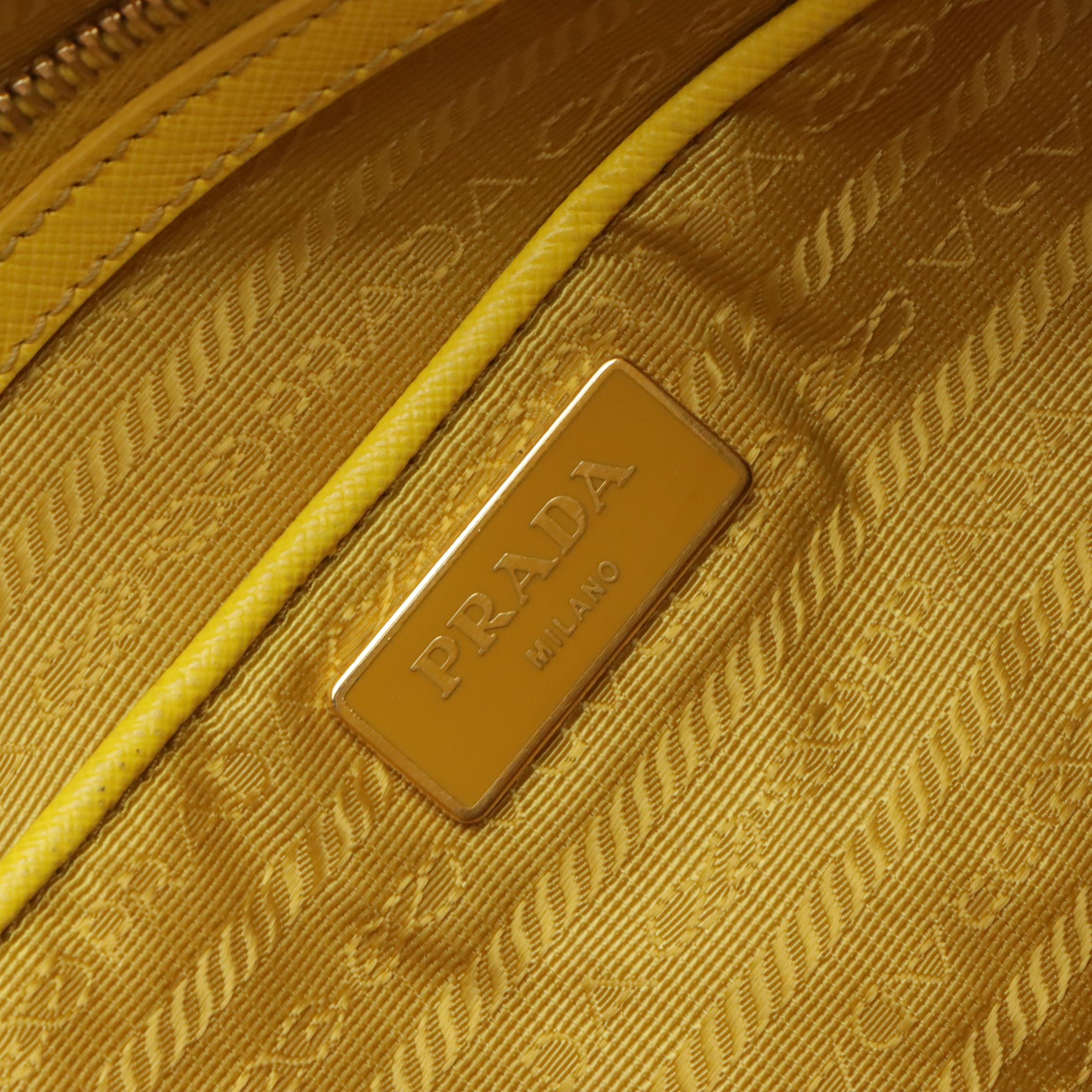 Prada Twin Pocket Two-Way Tote Bag in Lemon Yellow Saffiano Leather