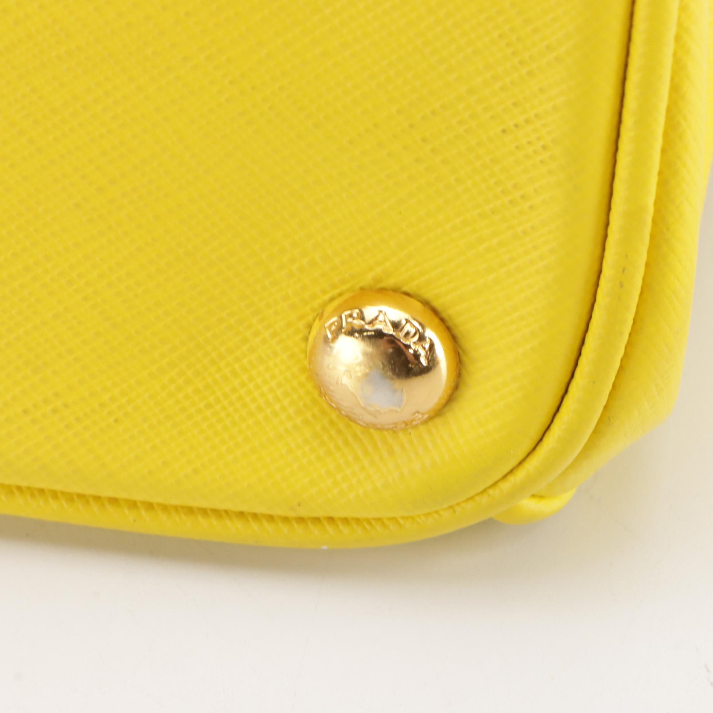 Prada Twin Pocket Two-Way Tote Bag in Lemon Yellow Saffiano Leather