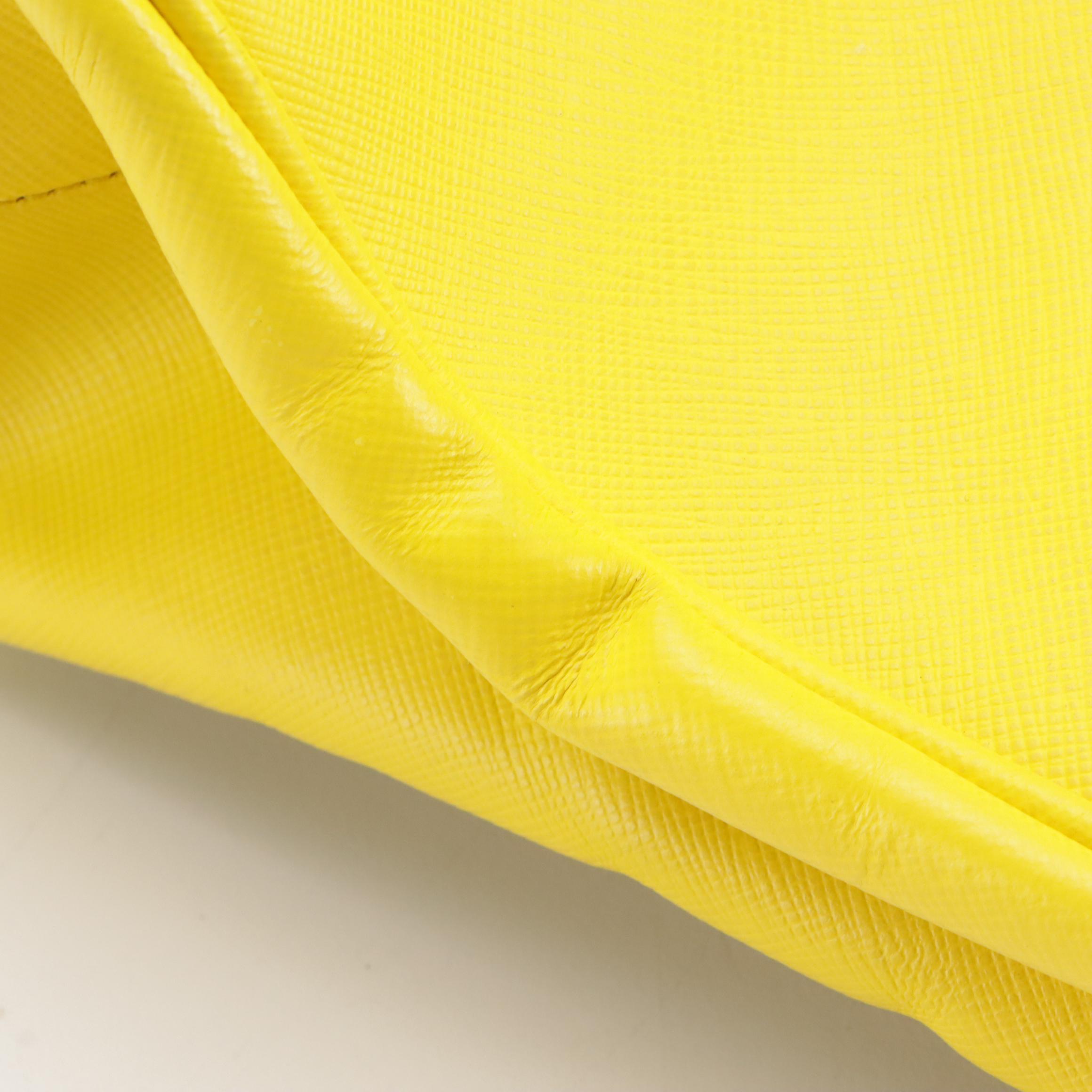 Prada Twin Pocket Two-Way Tote Bag in Lemon Yellow Saffiano Leather