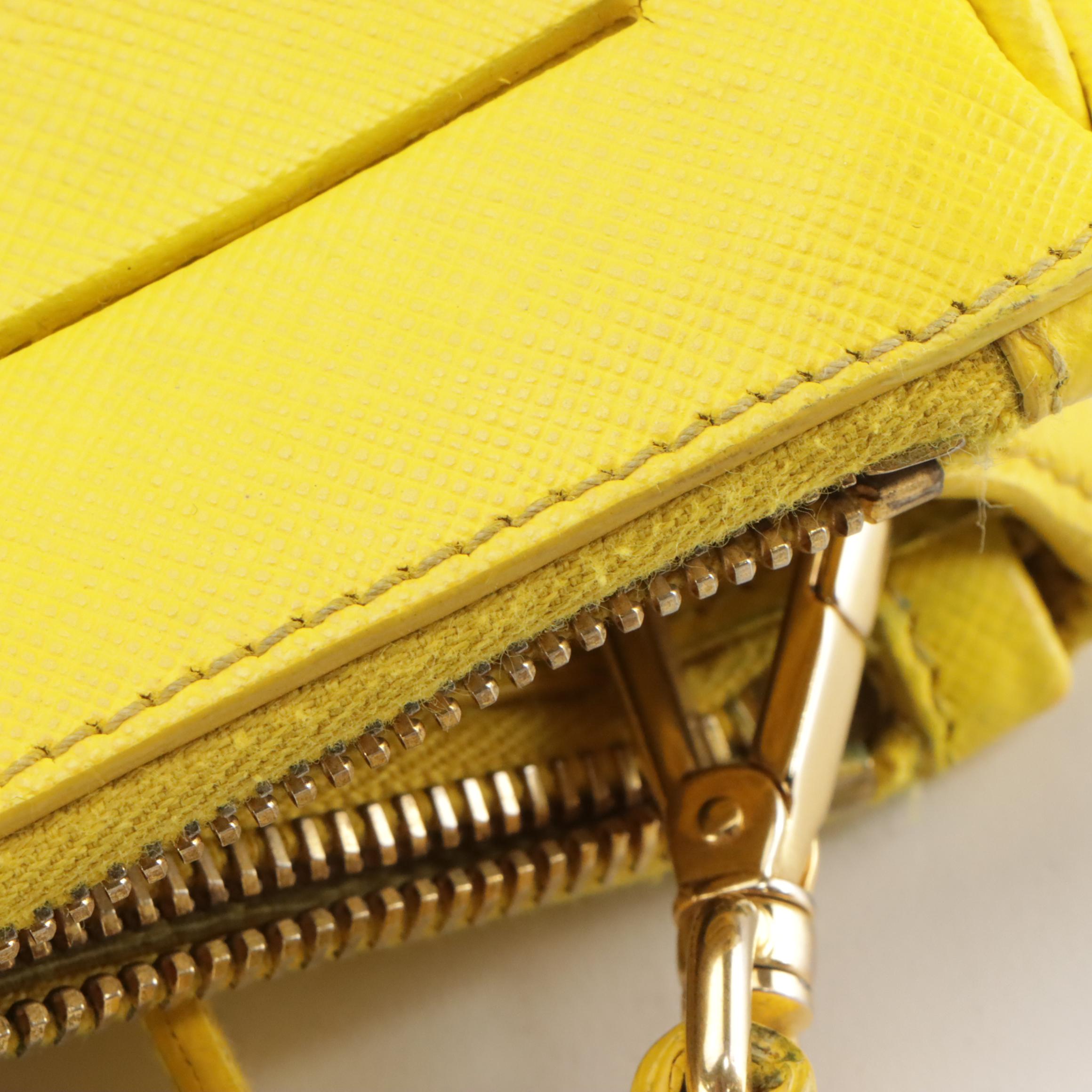 Prada Twin Pocket Two-Way Tote Bag in Lemon Yellow Saffiano Leather