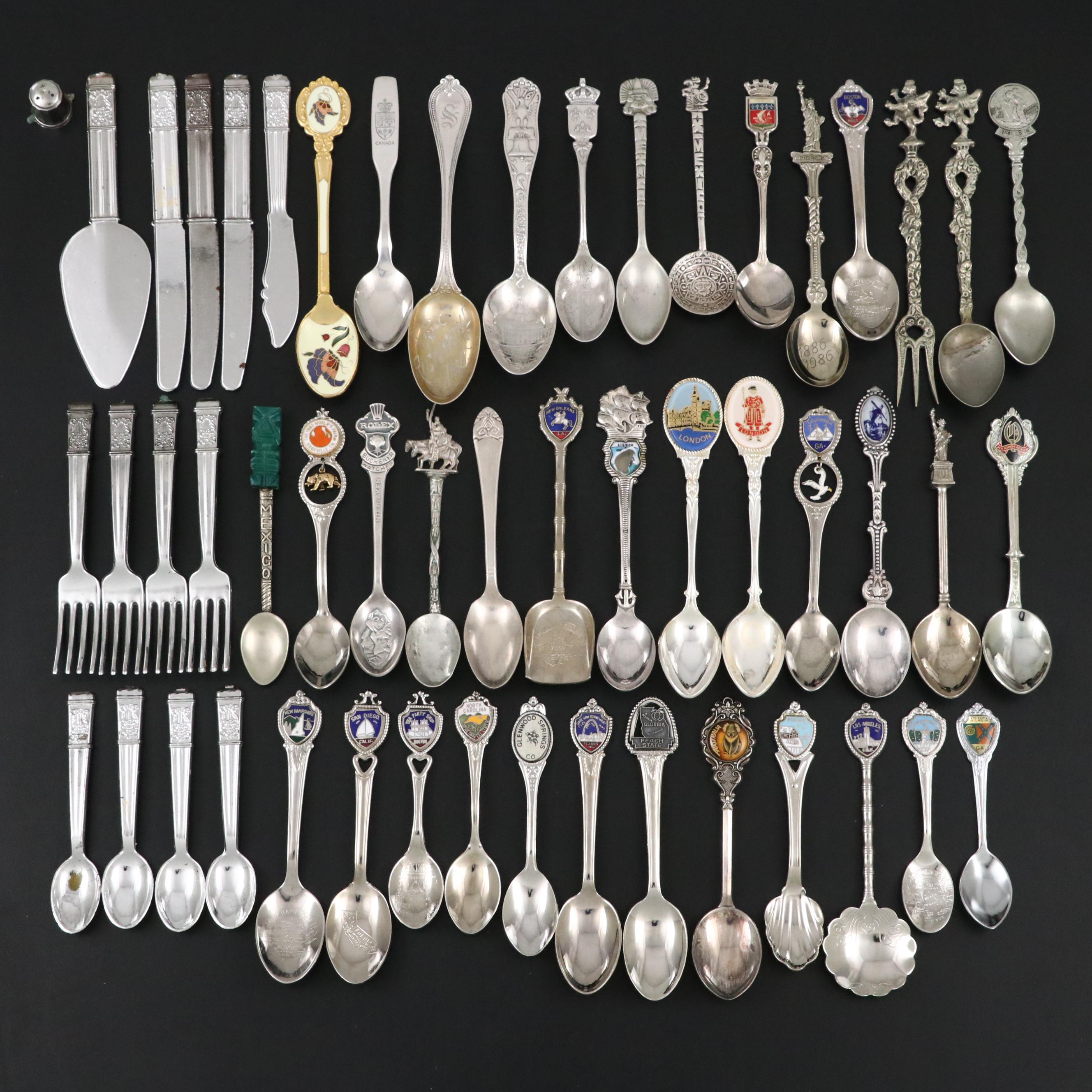 Sterling and Other Souvenir Spoons with Banner Pretend Play Flatware