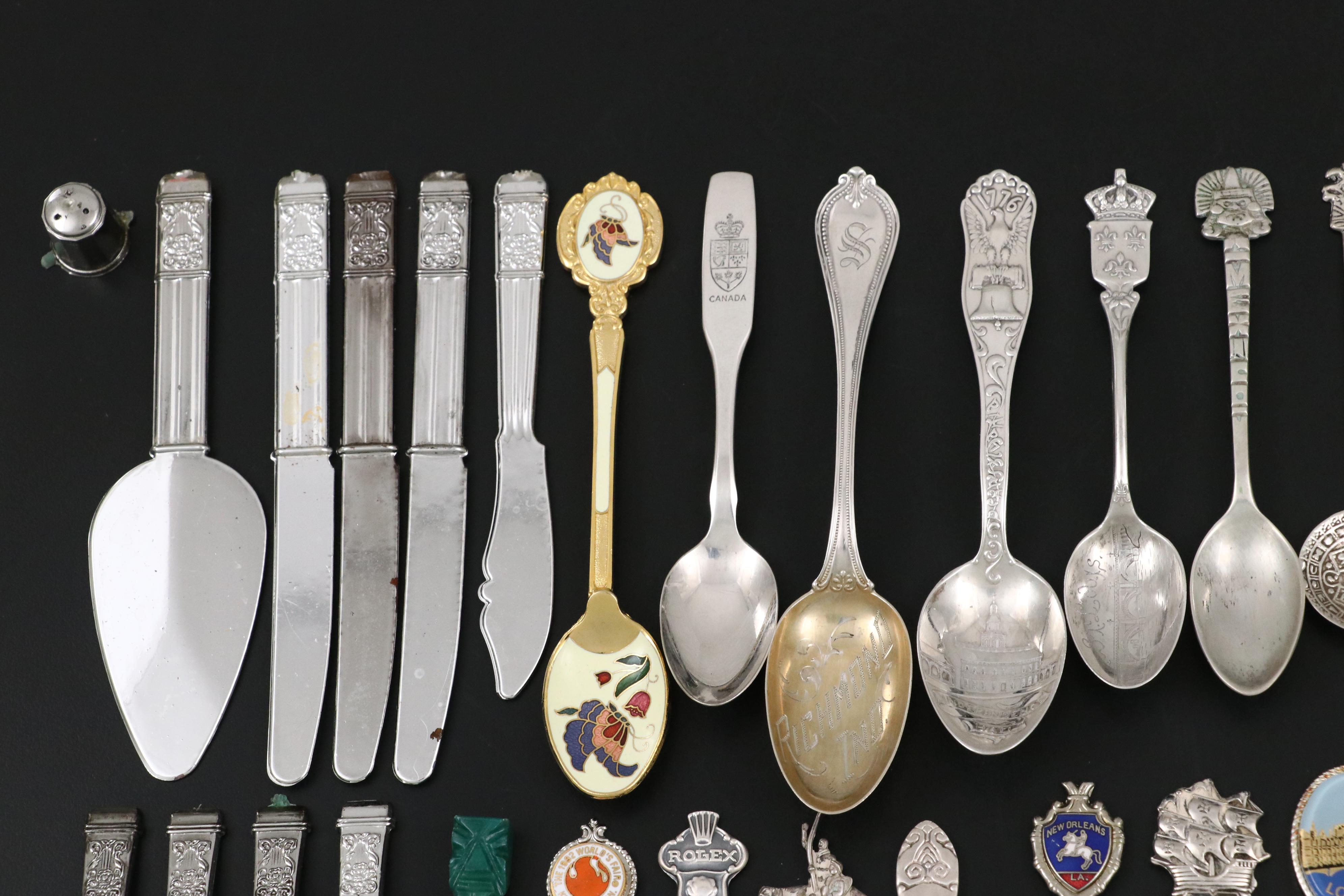 Sterling and Other Souvenir Spoons with Banner Pretend Play Flatware