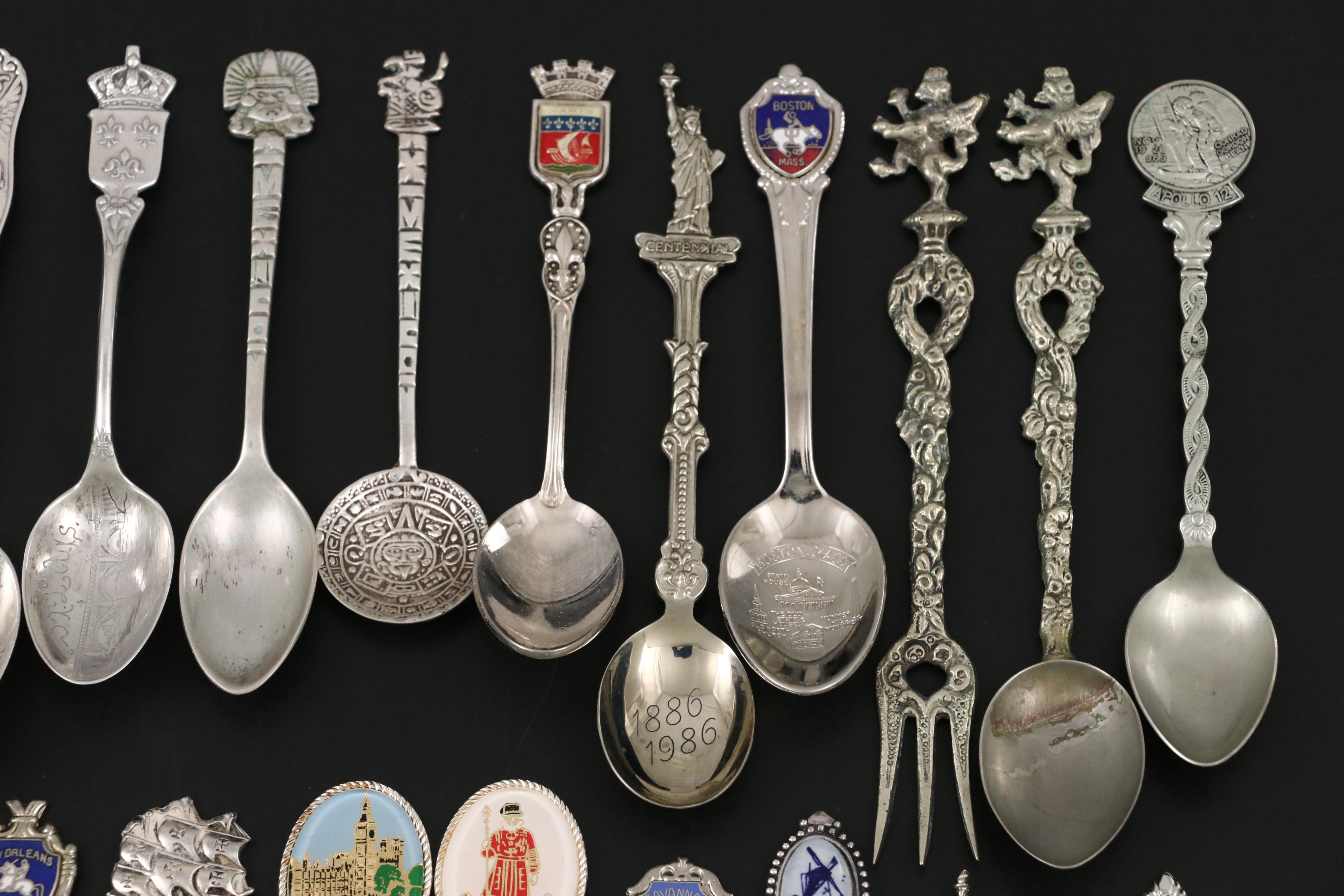 Sterling and Other Souvenir Spoons with Banner Pretend Play Flatware