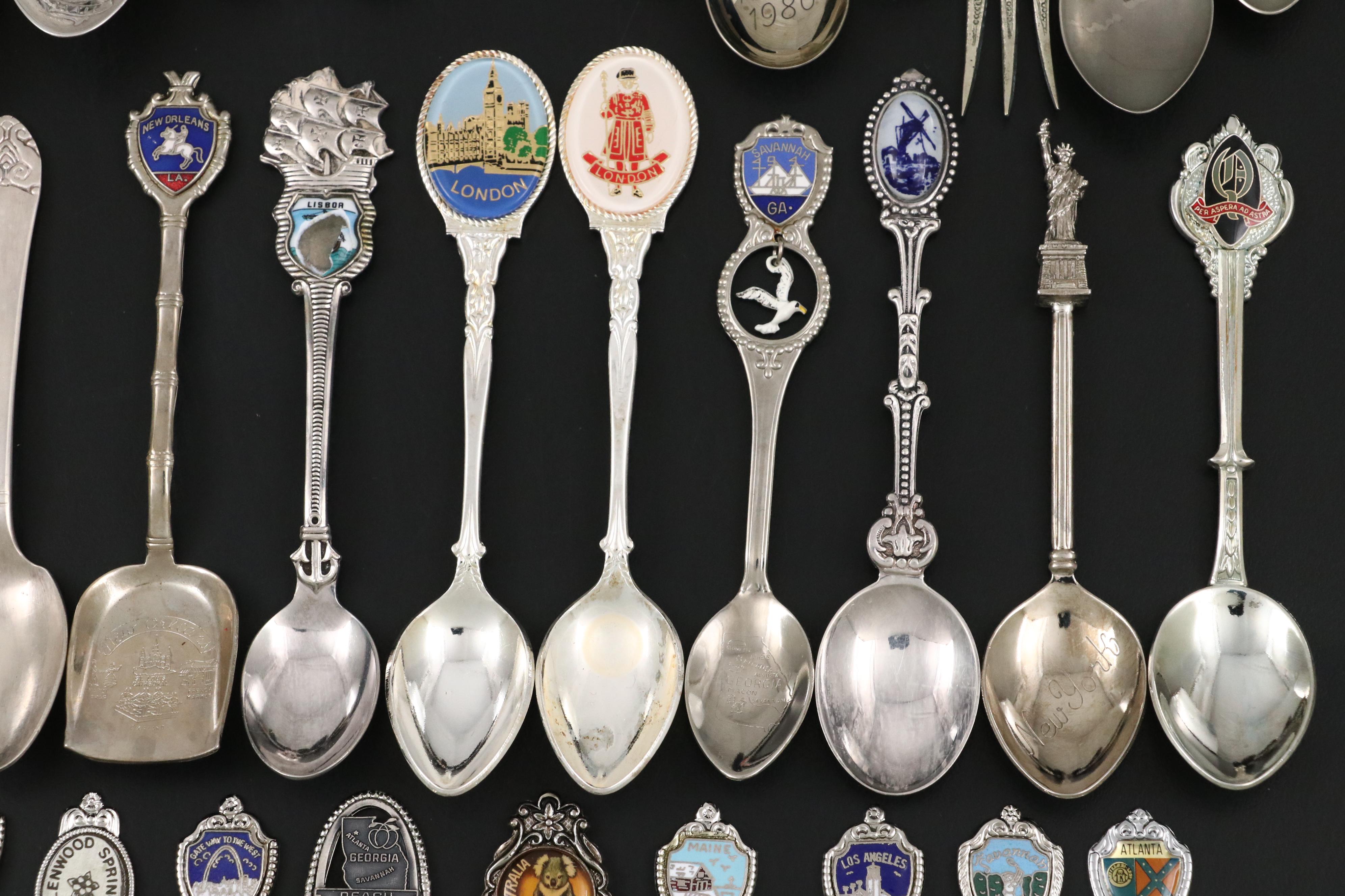 Sterling and Other Souvenir Spoons with Banner Pretend Play Flatware