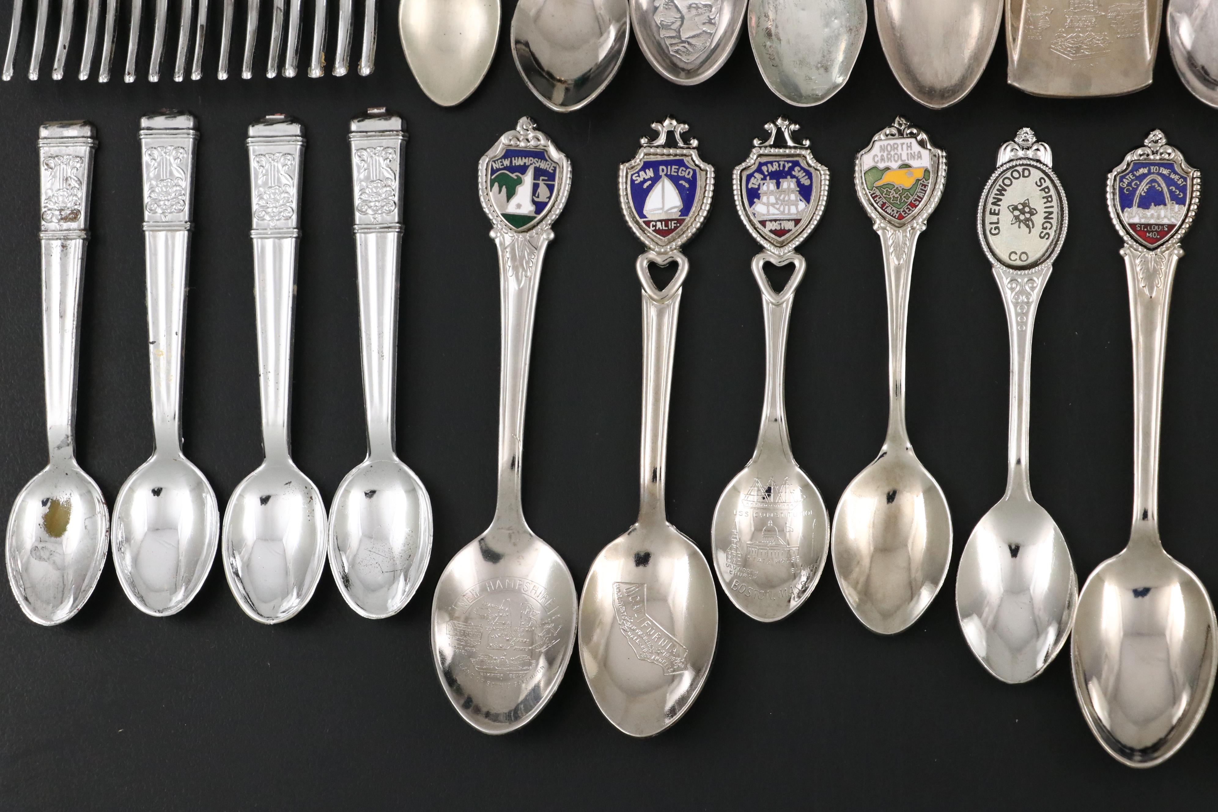 Sterling and Other Souvenir Spoons with Banner Pretend Play Flatware