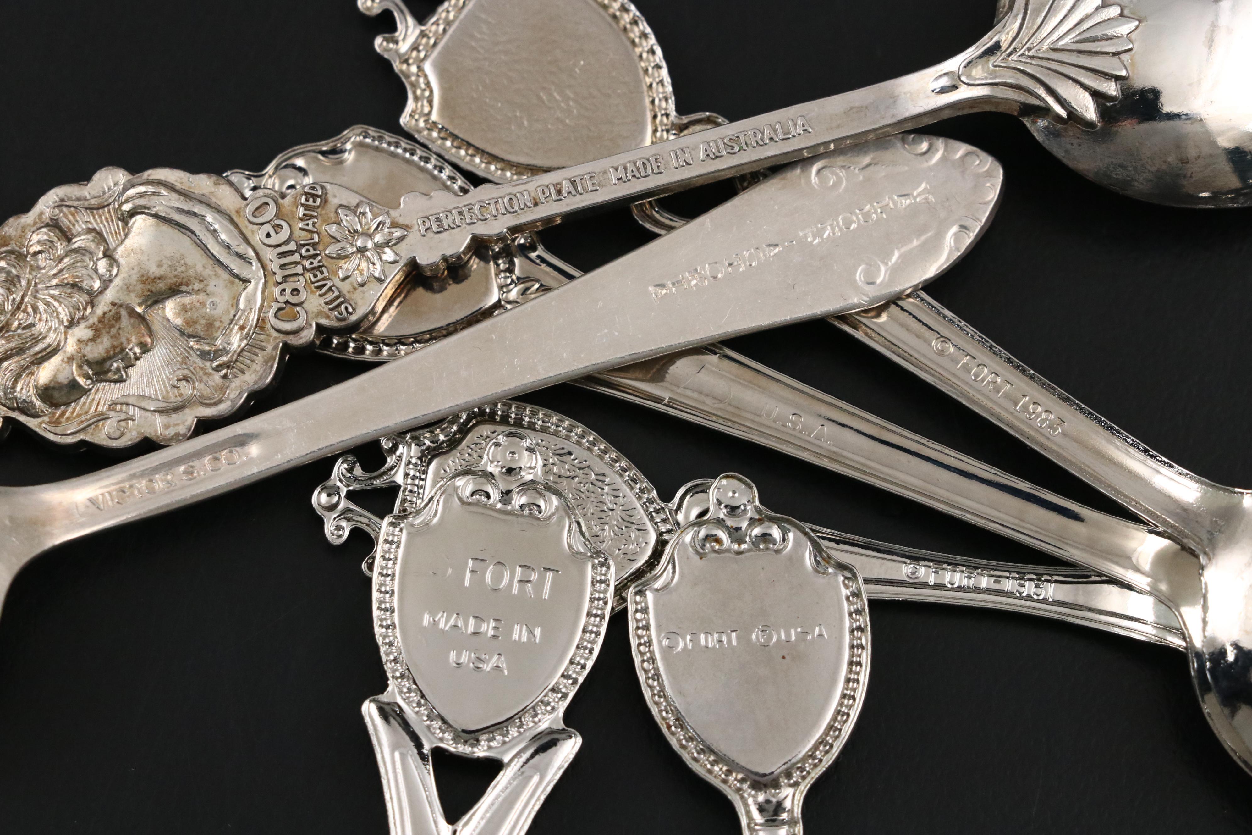 Sterling and Other Souvenir Spoons with Banner Pretend Play Flatware
